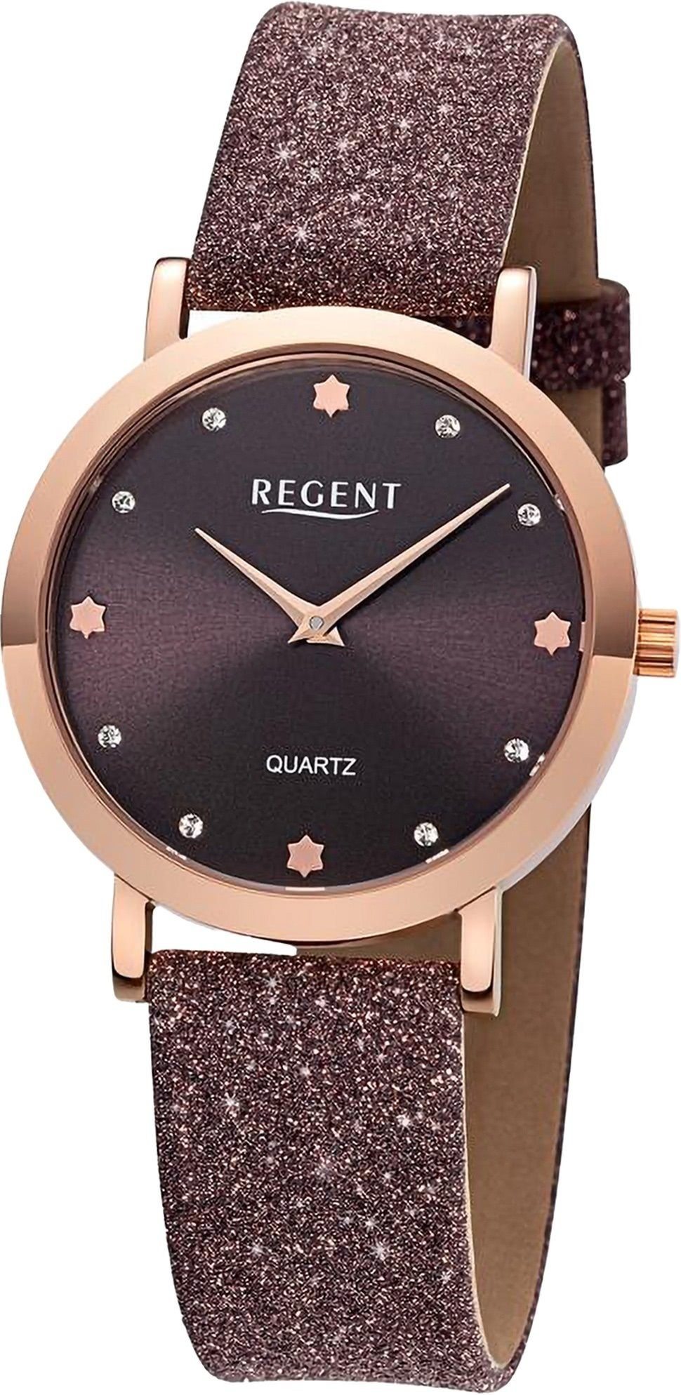 Regent Quarzuhr Regent Damen Armbanduhr Analog, Damen Armbanduhr rund, extra groß (ca. 32,5mm), Lederarmband