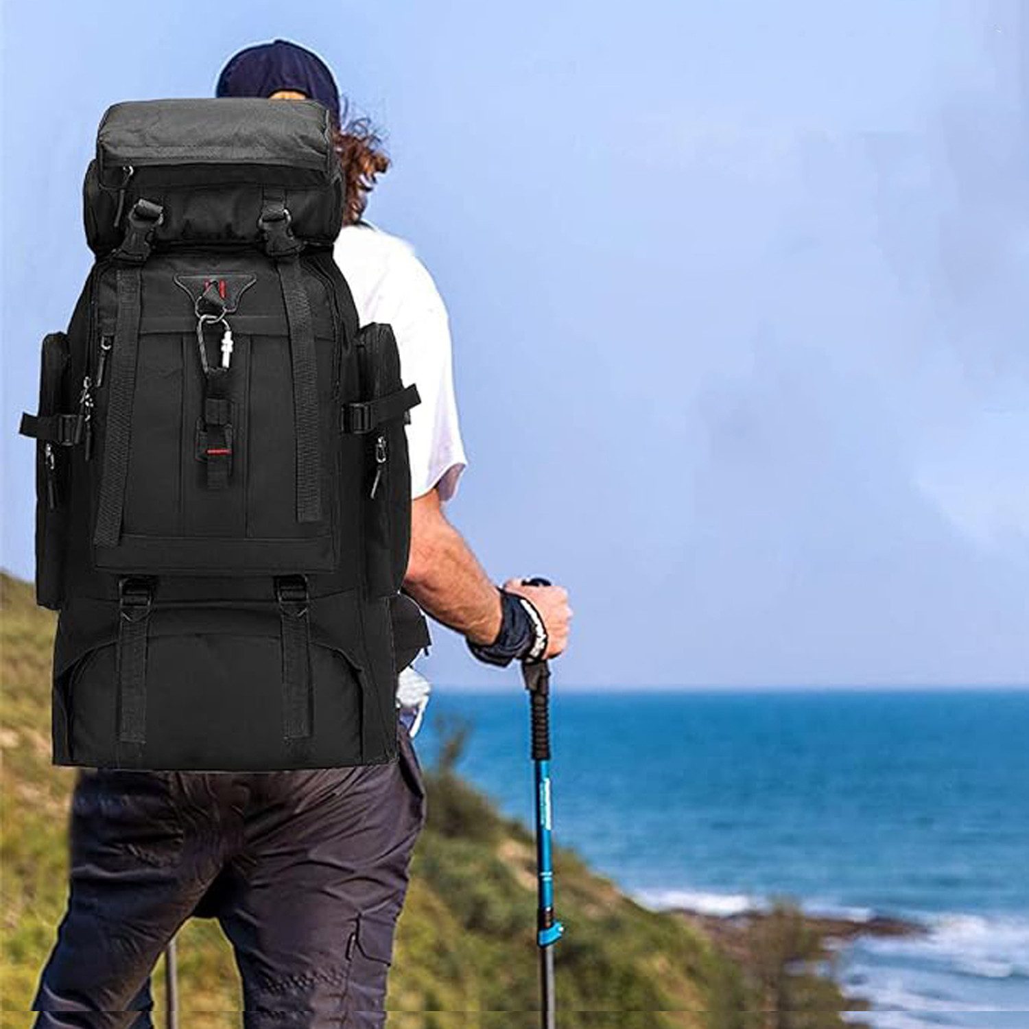 OKWISH Wanderrucksack Reiserucksack Sportrucksack Rucksäcke Taktischer Rucksack Wasserdicht (80L Camping Outdoor leicht Trekkingrucksack, 1-tlg., mit Laptopfach, Separatem Schuhfach, verstellbarer Brustgurt), für Herren Damen Teenager Freizeit Arbeit Bergsteigen Jagd Trekking