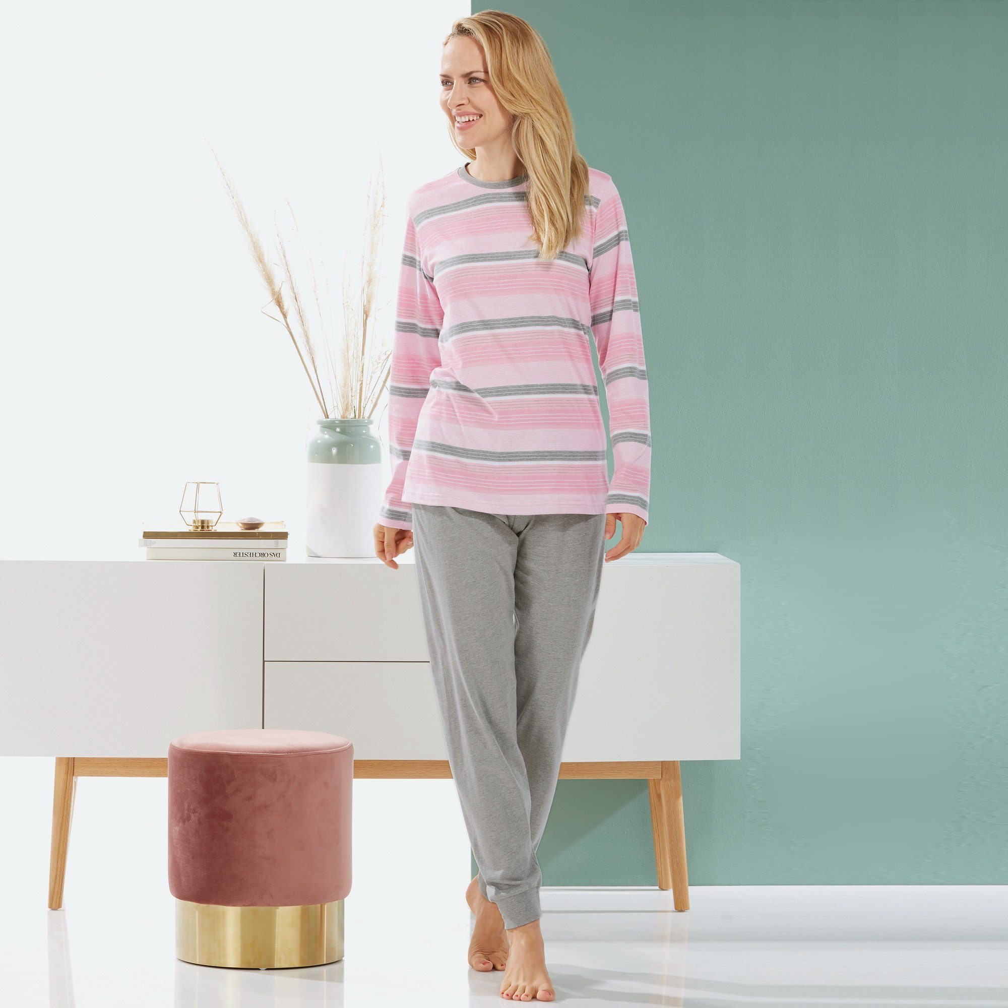 REDBEST Pyjama Damen-Schlafanzug Single-Jersey Streifen – Bild 3 von 5