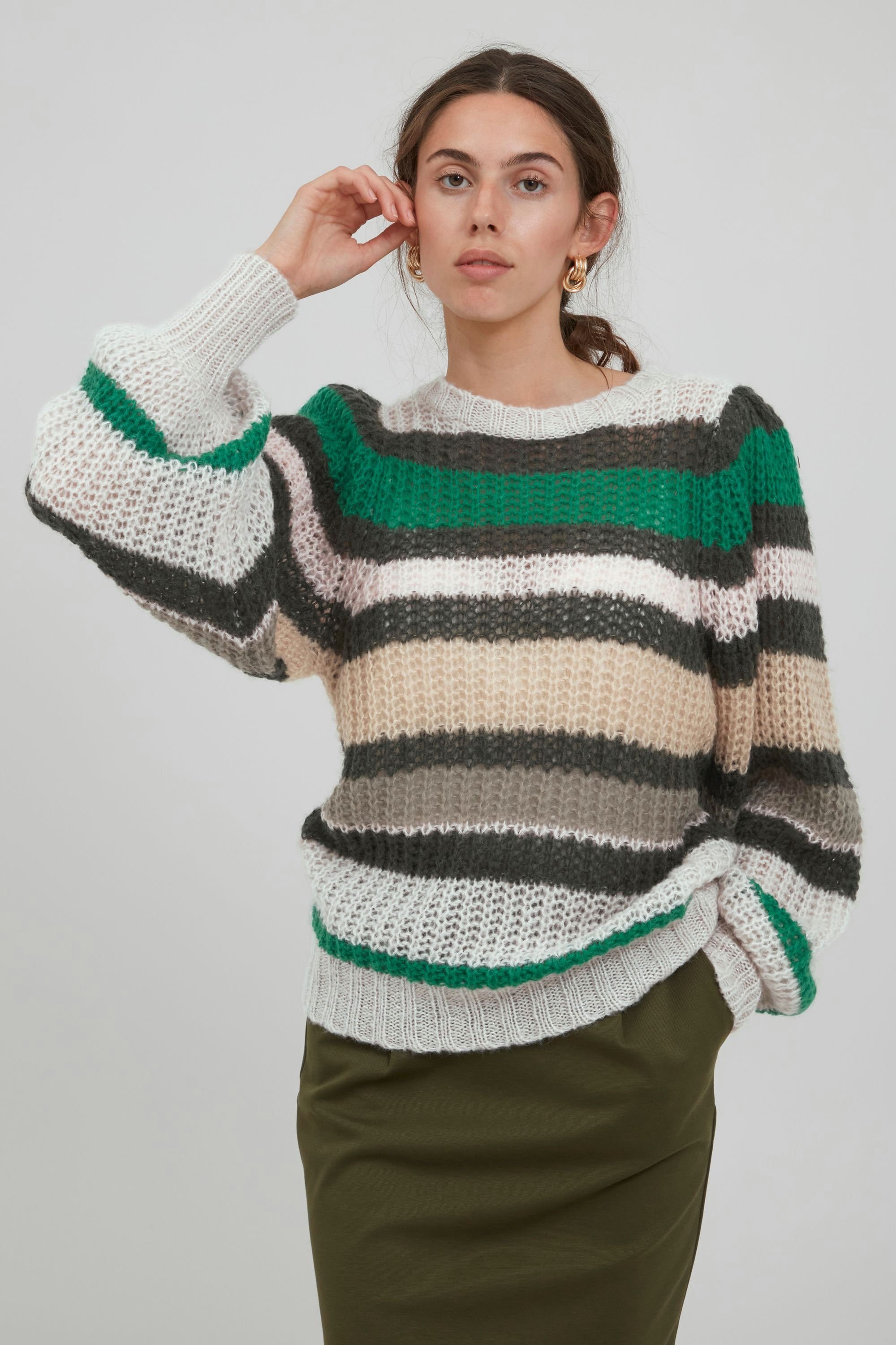 IHMAISA mit LS Strickpullover 20115411 Verdant Ichi (196026) Strickpullover Streifen Green -