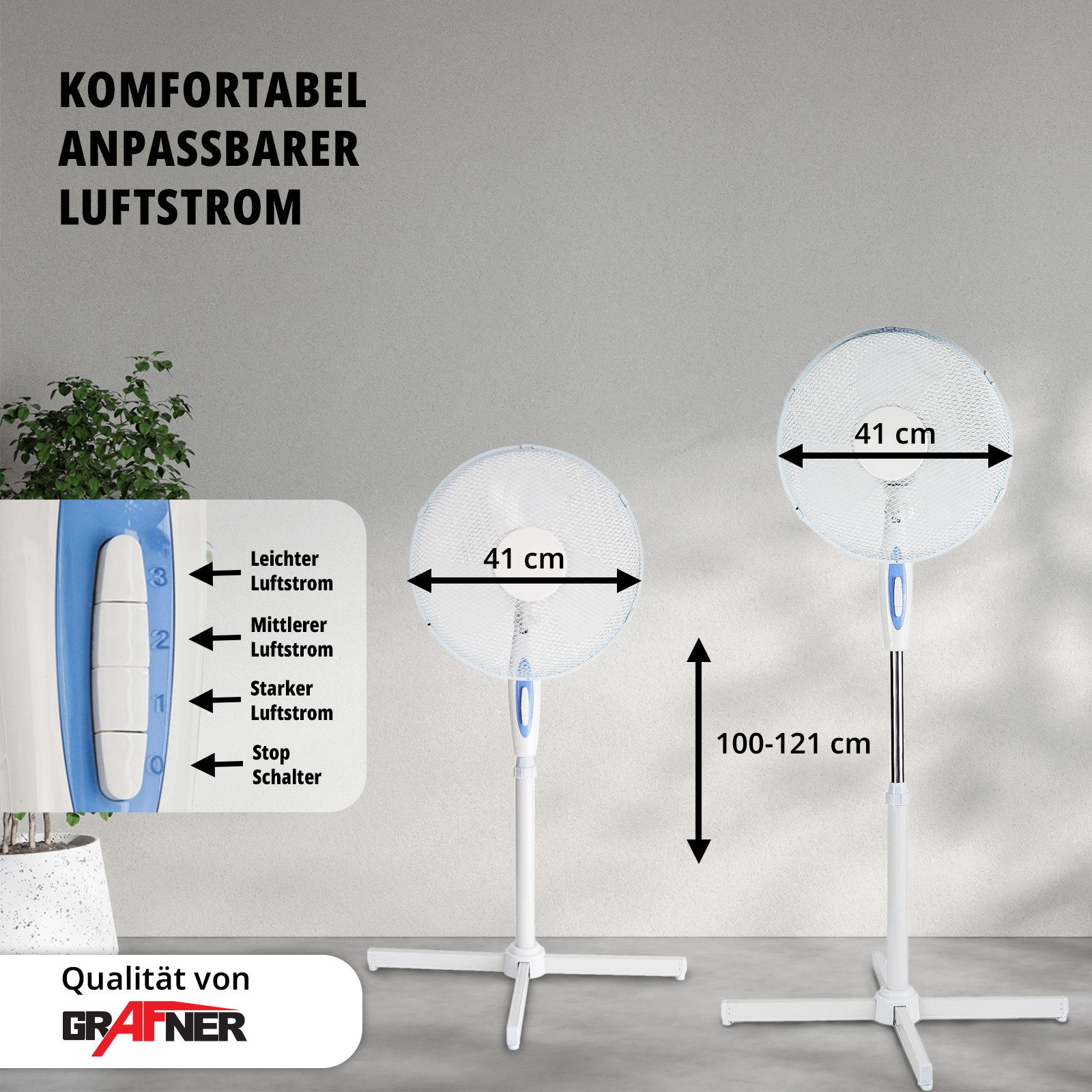Grafner Standventilator Ventilator Oszillation Standventilator Standlüfter günstig online kaufen