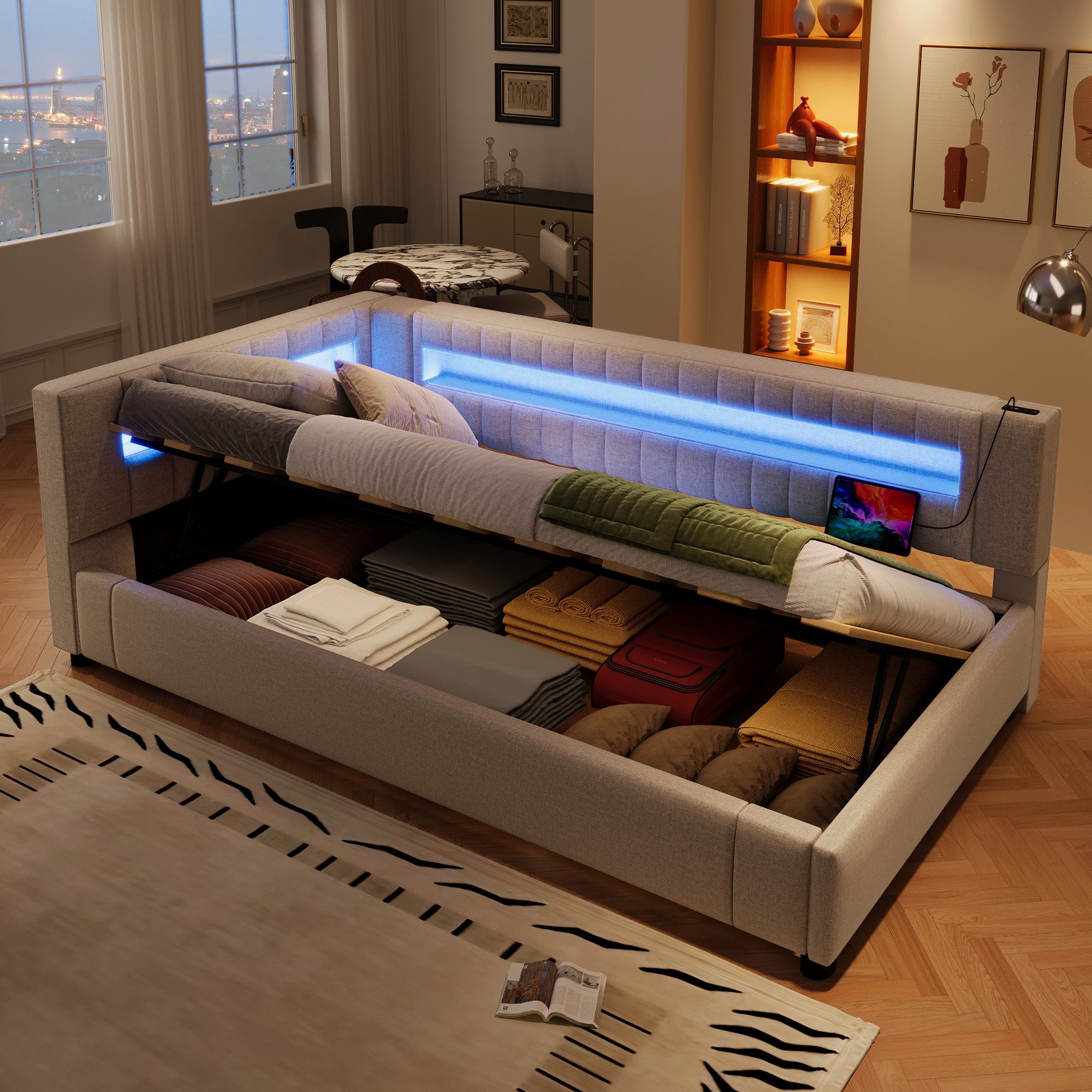 Flieks Daybett, Hydraulisches LED Polsterbett Schlafsofa günstig online kaufen