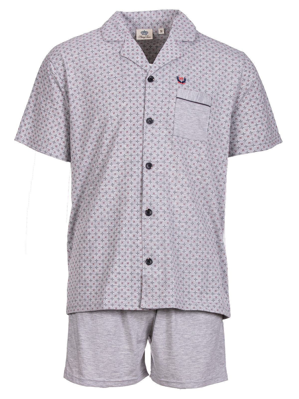Henry Terre Shorty Karl Uni Shorts Brusttasche Pyjama Set Kurz – Bild 3 von 5
