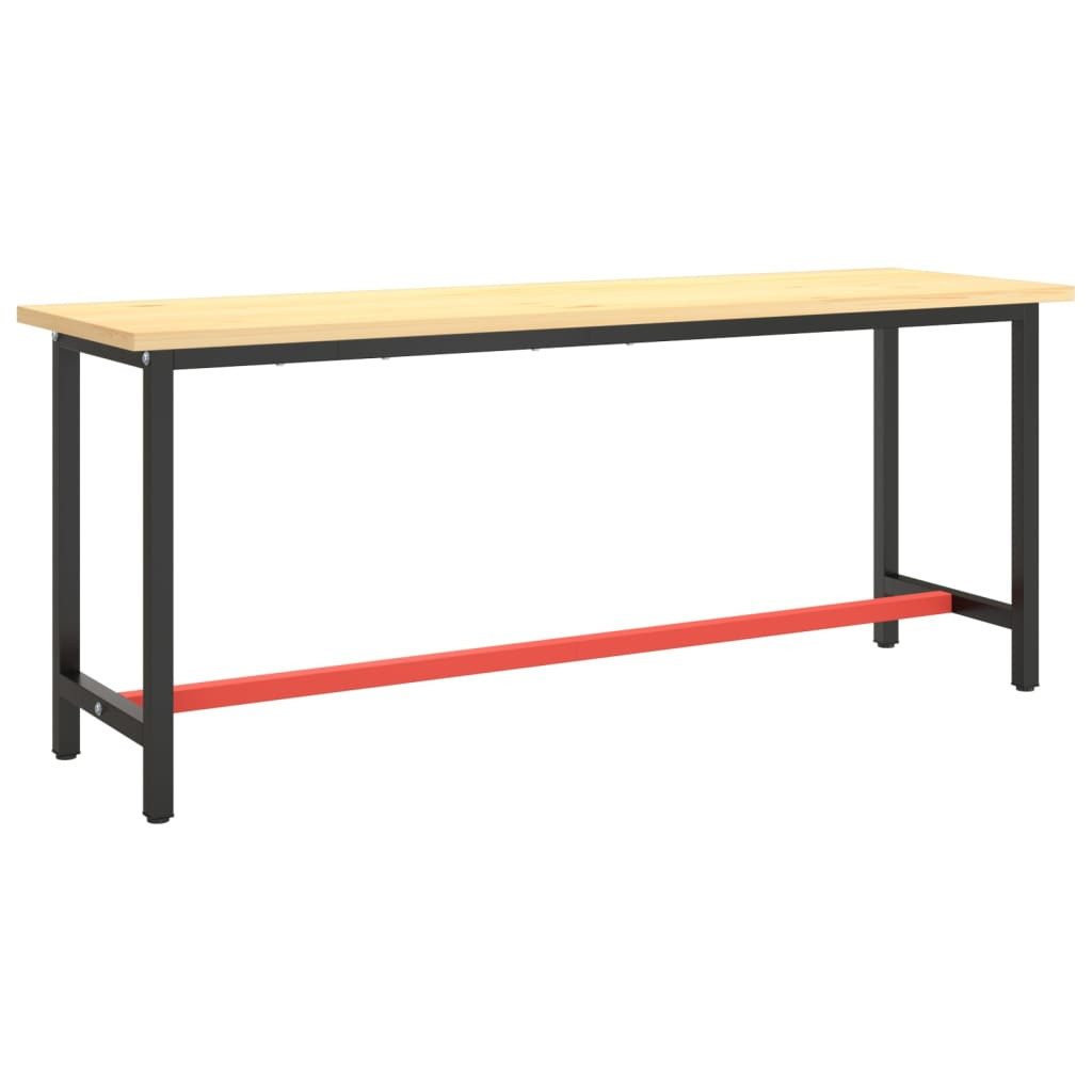 vidaXL Tischbein Werkbankgestell Mattschwarz und Mattrot 190x50x79 cm Metall