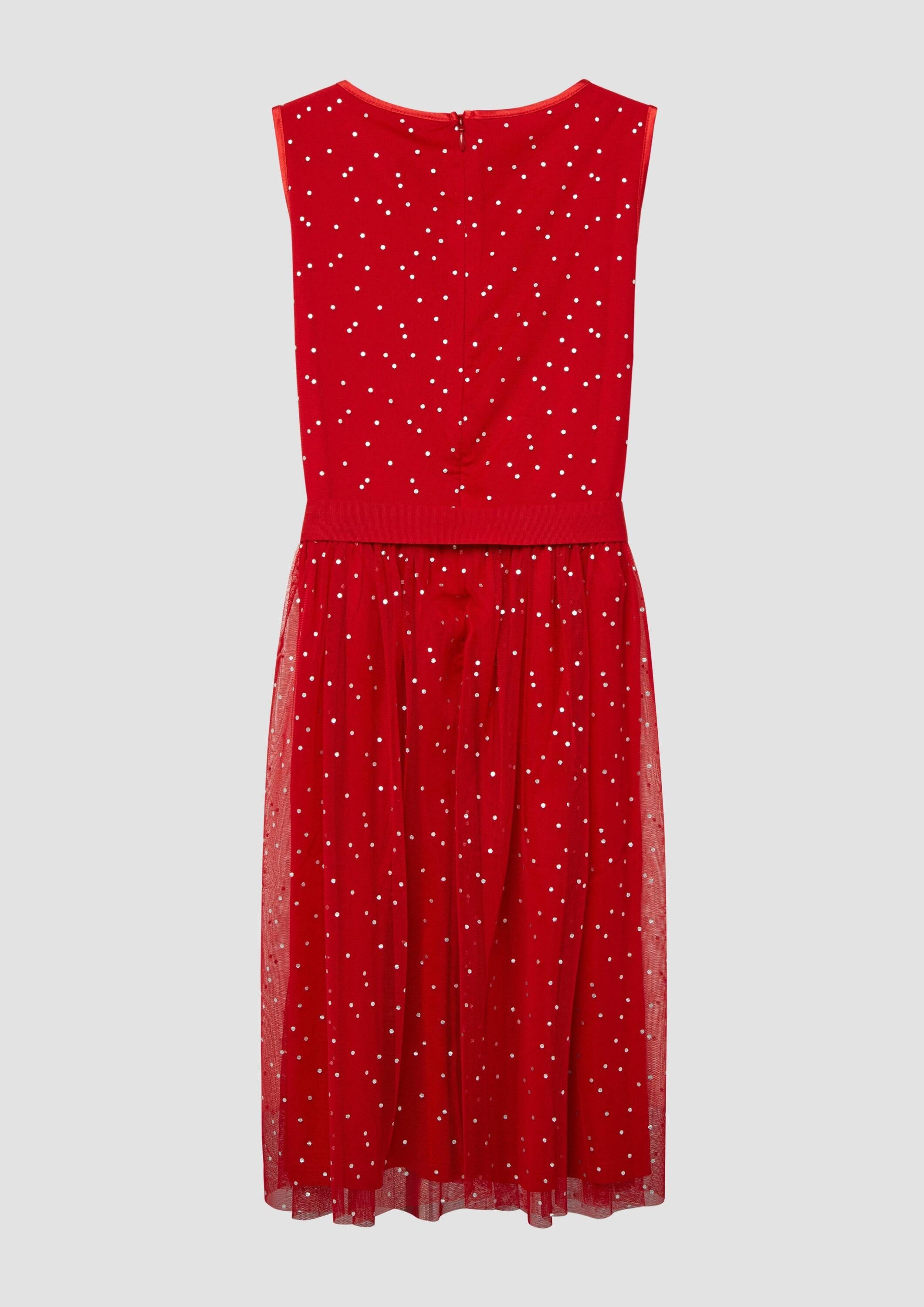 s.Oliver Midikleid Kleid Ärmelloses Mesh-Kleid mit silbernen Pünktchen