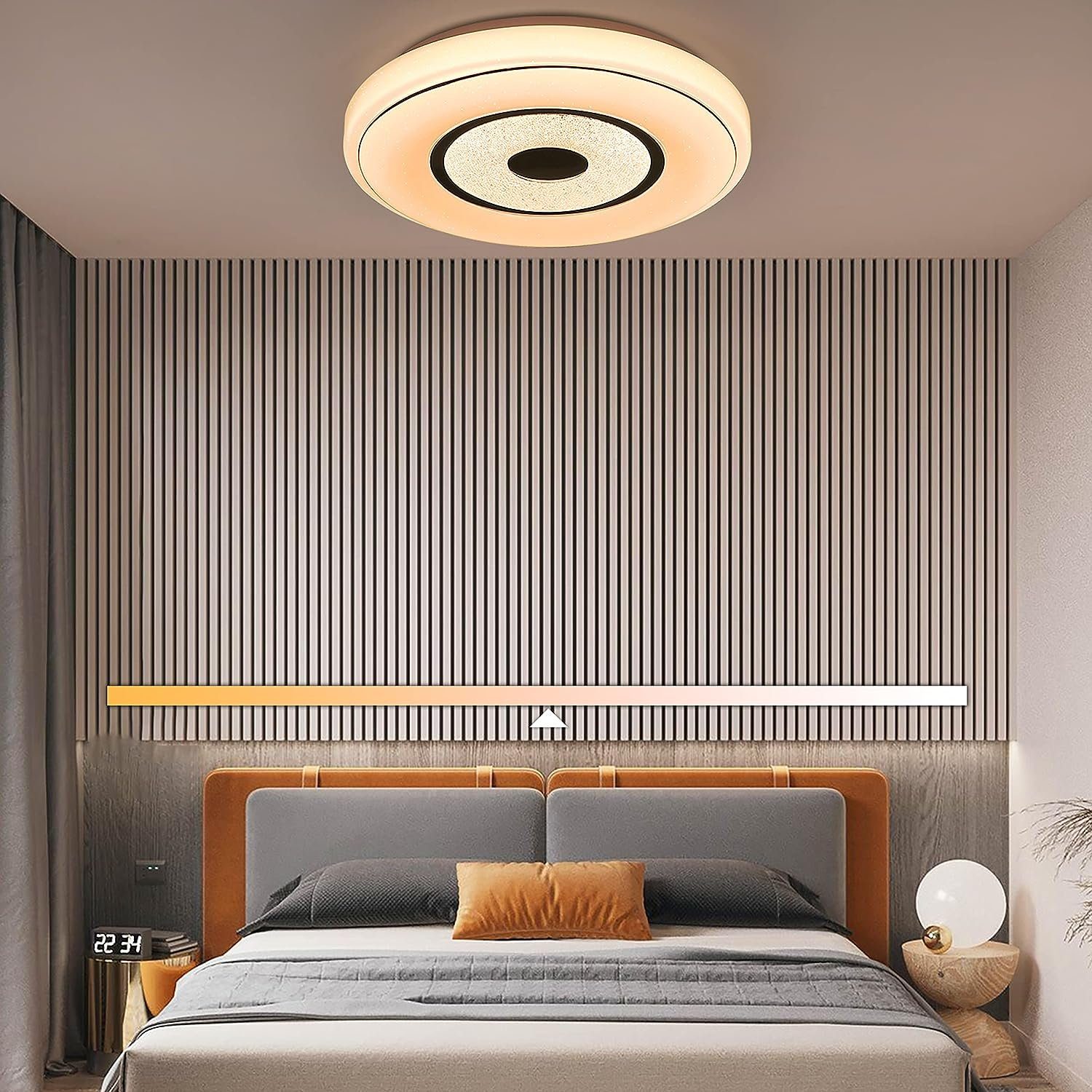 Wohnzimmer Küche fest Dimmbar LED Deckenleuchte ZMH integriert, LED Rund für 3000-6500K, Deckenlampe Flur Schlafzimmer, Kristall