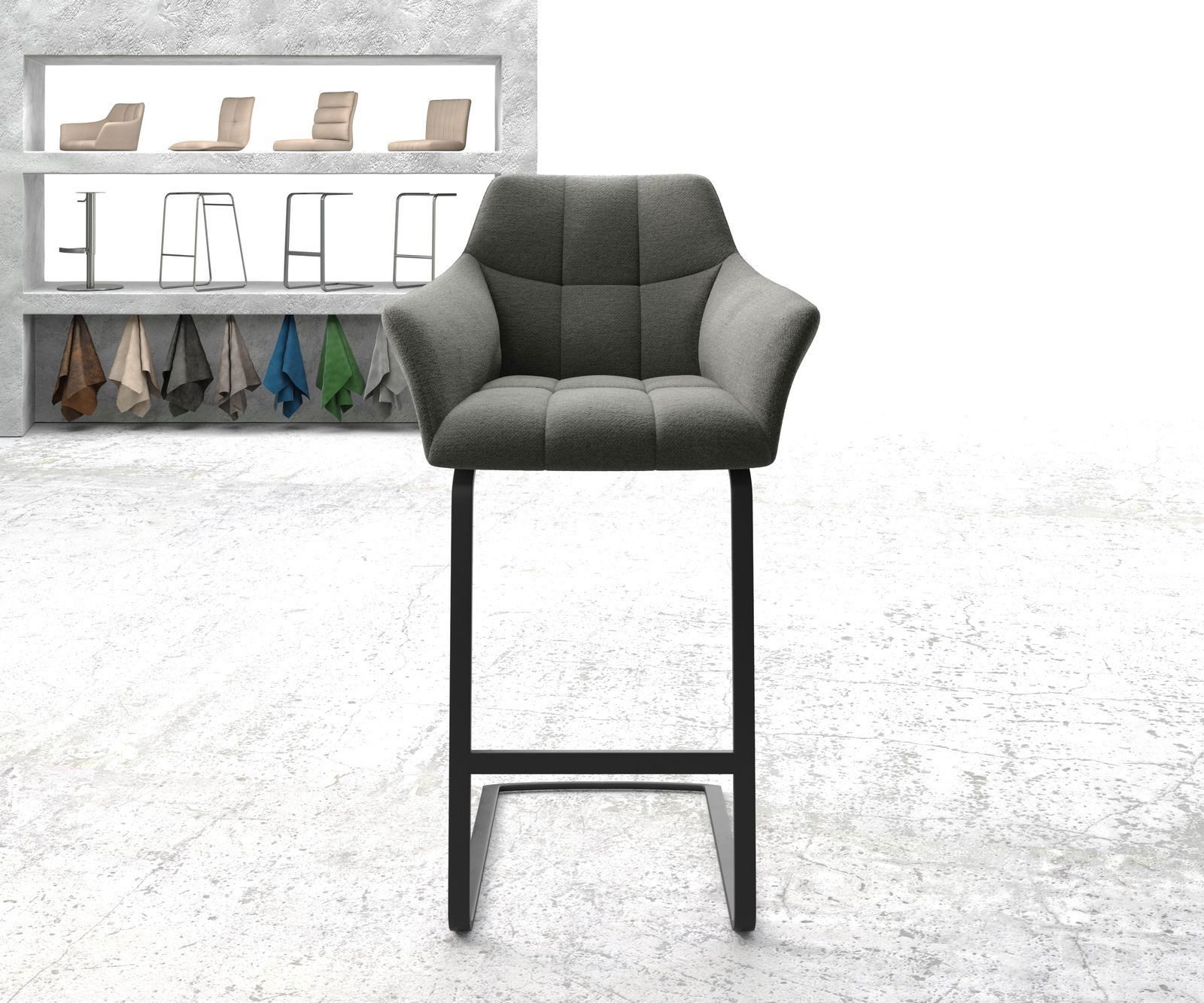 DELIFE Barhocker Yulo-Flex, Freischwinger flach Metall Strukturstoff Anthrazit