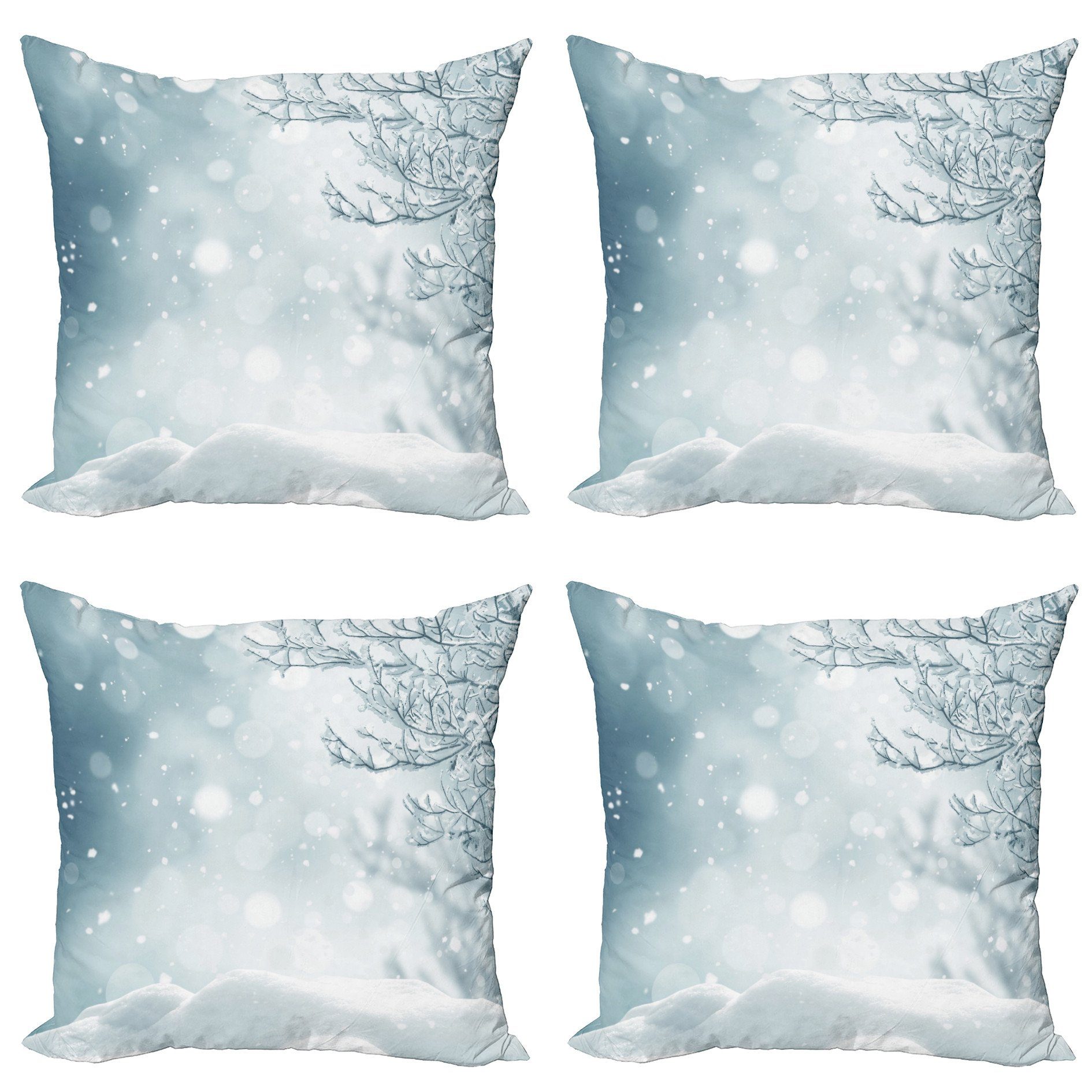 Kissenbezüge Abakuhaus (4 Doppelseitiger Stück), Winter Accent Digitaldruck, Weihnachtszeit-Schnee Modern