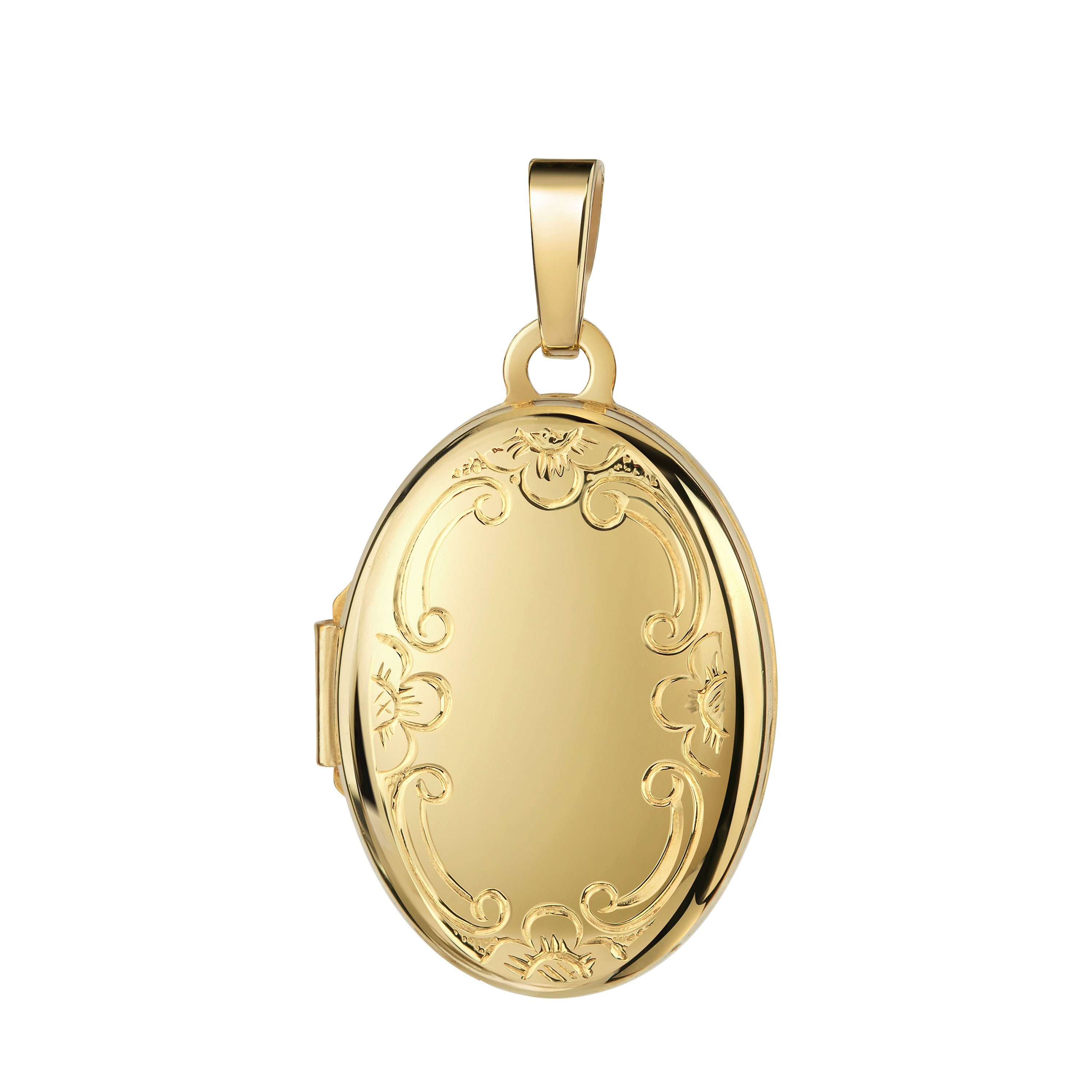 JEVELION Medallionanhänger Medaillon Gold 333 OrnamentVerzierung Anhänger zum Öffnen für 2 Bilder (Gold Amulett, für Damen und Mädchen), Mit Kette vergoldet - Länge wählbar 36 - 70 cm oder ohne Kette.