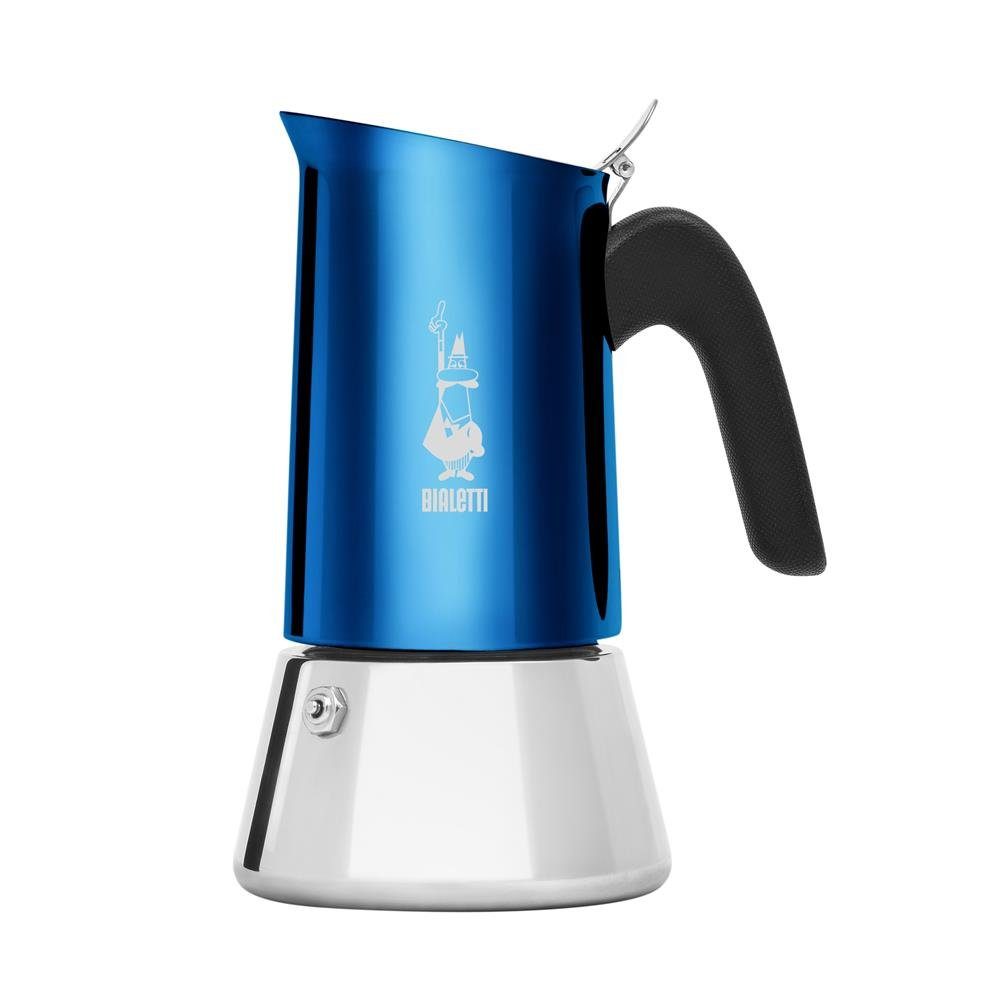 BIALETTI Espressokocher New Venus, 0,17l Kaffeekanne, für 4 Espressotassen, Italienische Espressomaschine, Moka, Espresso, aus Edelstahl, silber / blau