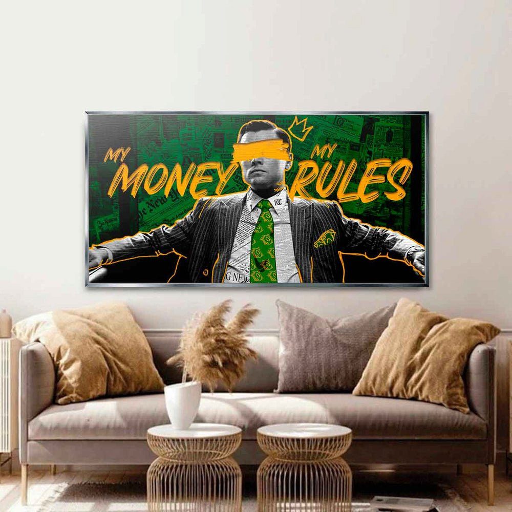 Jordan Leinwandbild, my Leinwandbild rules Rahmen Wolf Pan of money My Wall goldener Street Belfort DOTCOMCANVAS®