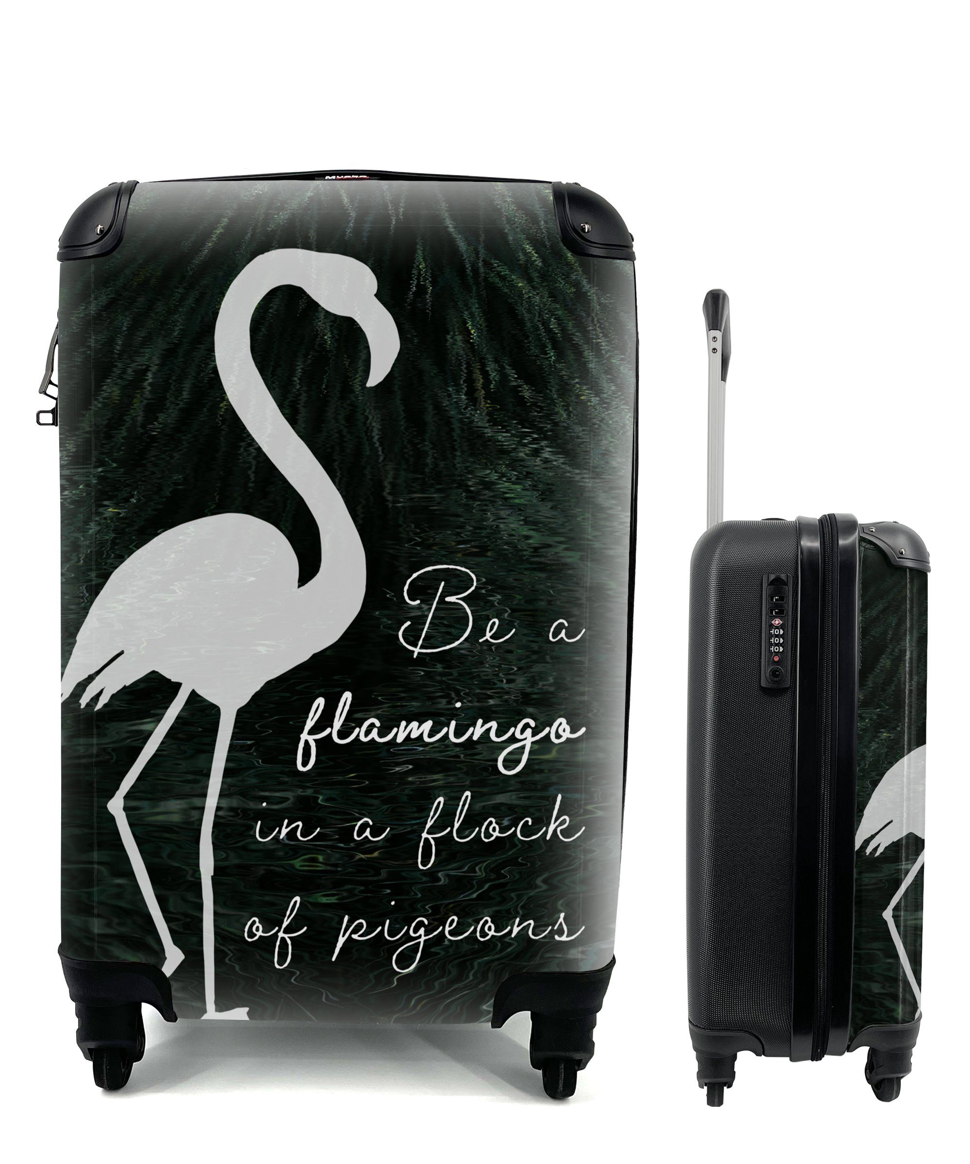 MuchoWow Handgepäckkoffer Zitat - Gras - Flamingo, 4 Rollen, Reisetasche mit rollen, Handgepäck für Ferien, Trolley, Reisekoffer