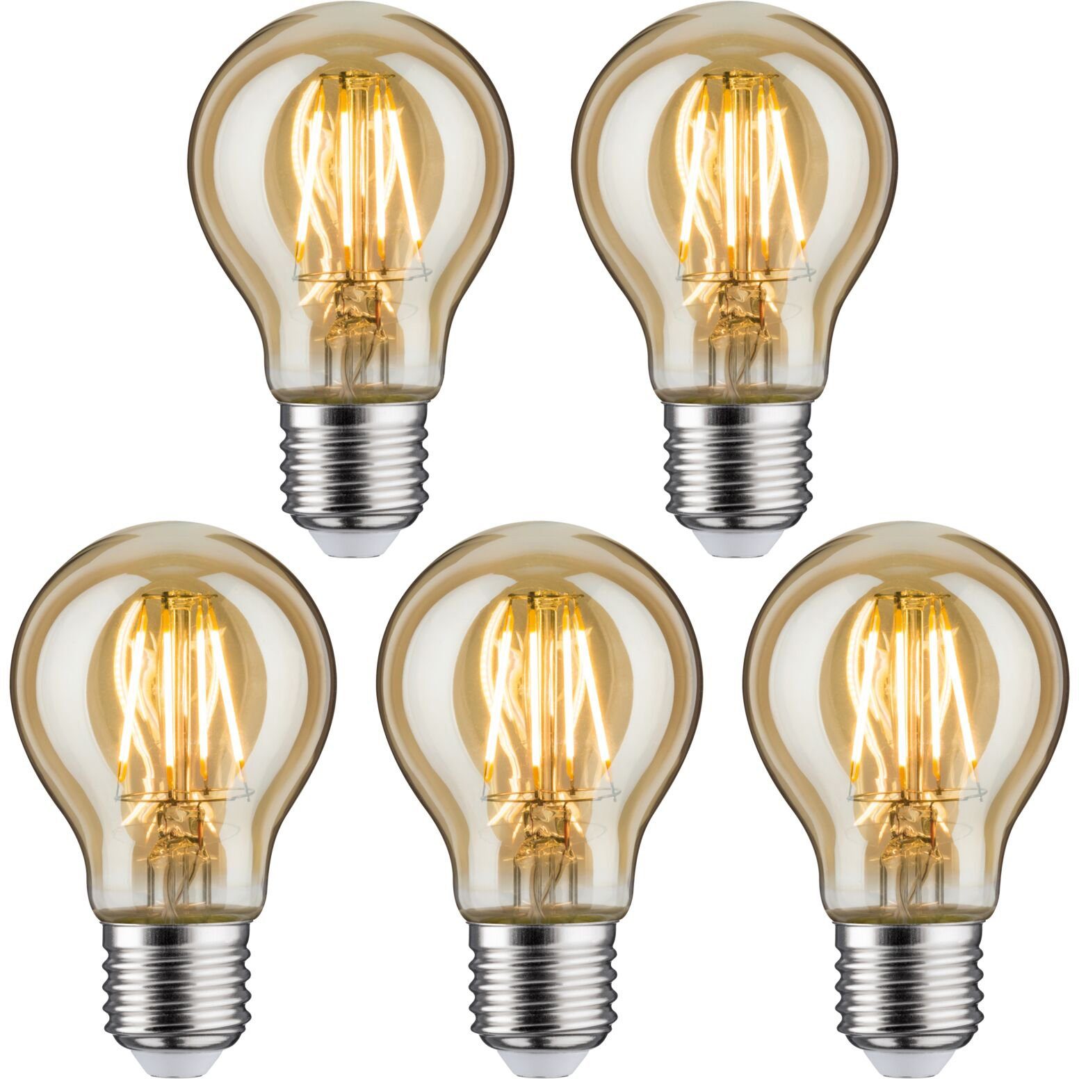 Paulmann LED-Leuchtmittel LED Standardform 4,7W E27 2500K, E27, 5 St., Extra-Warmweiß, 5er-Pack, Goldlicht