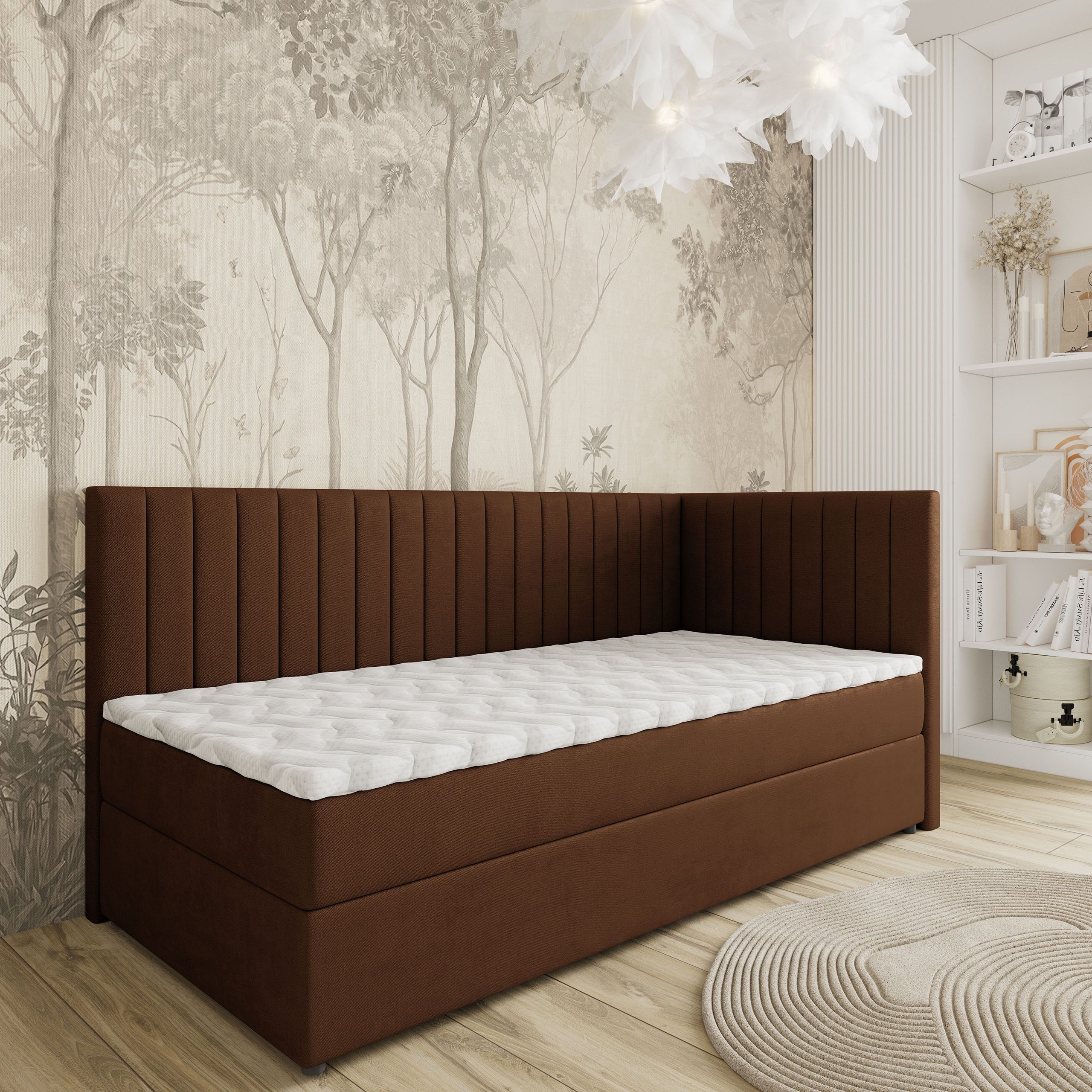 Masseno Boxbett ARIS 80x200 cm mit Bonell Matratze und Topper, Einzelbett, Jugendbett, Polsterbett mit Kopfteil, Boxspringbett