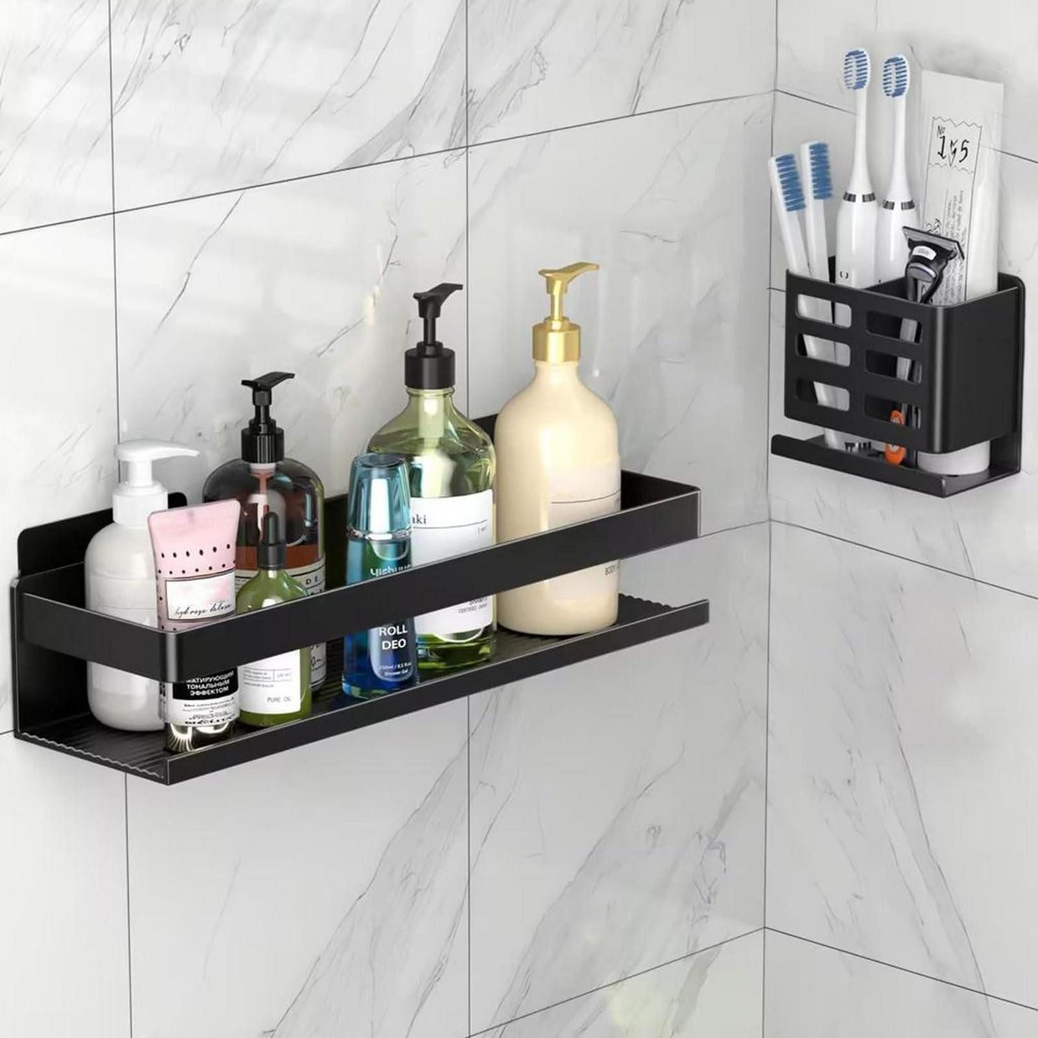 LuxusKollektion Badorganizer Duschregal Aluminium 2er-Set 40cm schwarz (2 St)