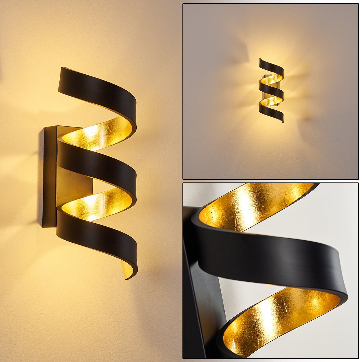 »Delia« Schwarz/Gold, 3x3 Kelvin, aus der Wandleuchte Lichteffekt 450 Wandlampe hofstein LED Lumen, Metall Innen. an Wand Watt, 3000 in