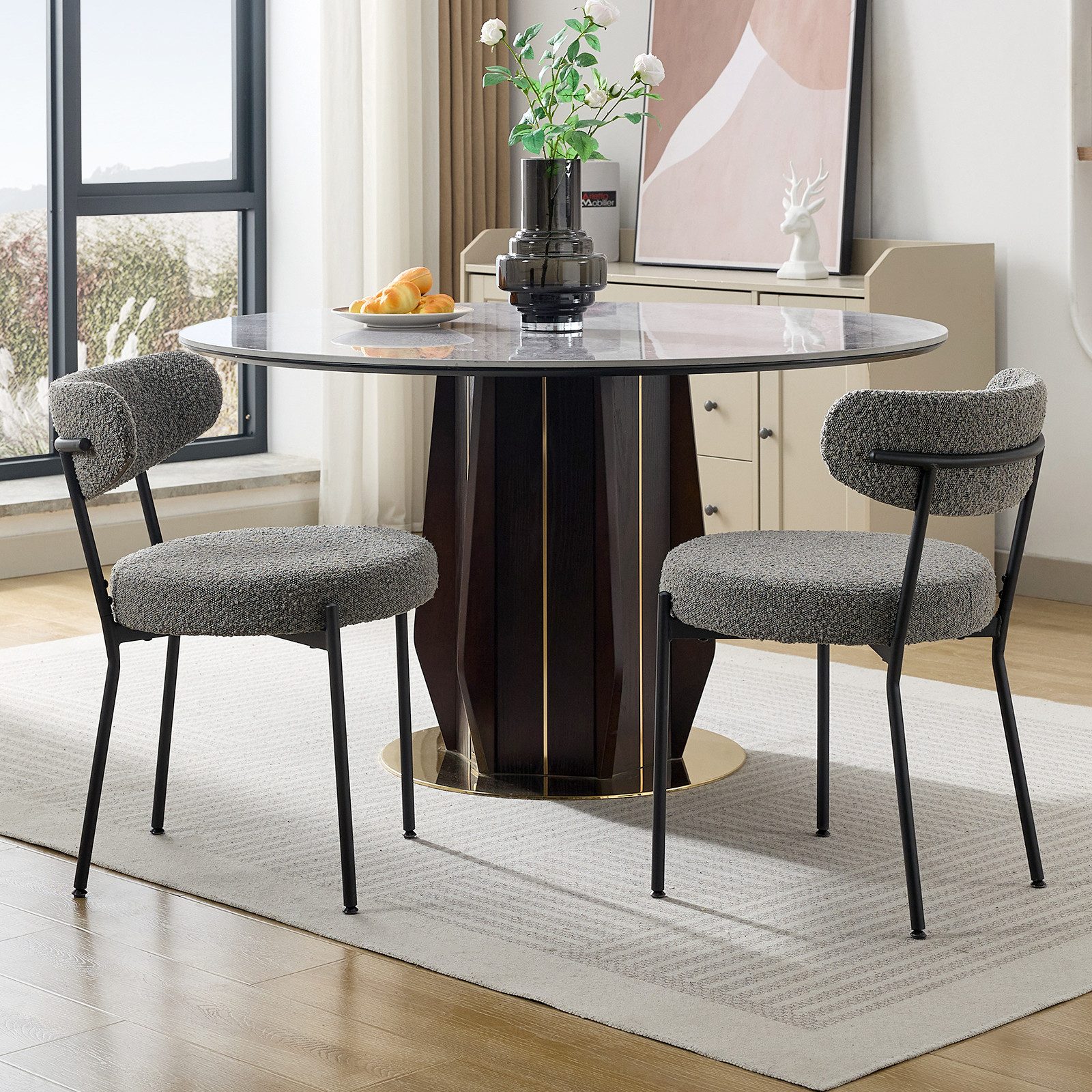 GarveeMore Esszimmerstuhl Stapelbar Polsterstühle,Küchenstühle mit Unabhängige Rückenlehne (2 St), Kleine Runde Metallseitenstühle für Esszimmer, Restaurant,Sch – Bild 4 von 4