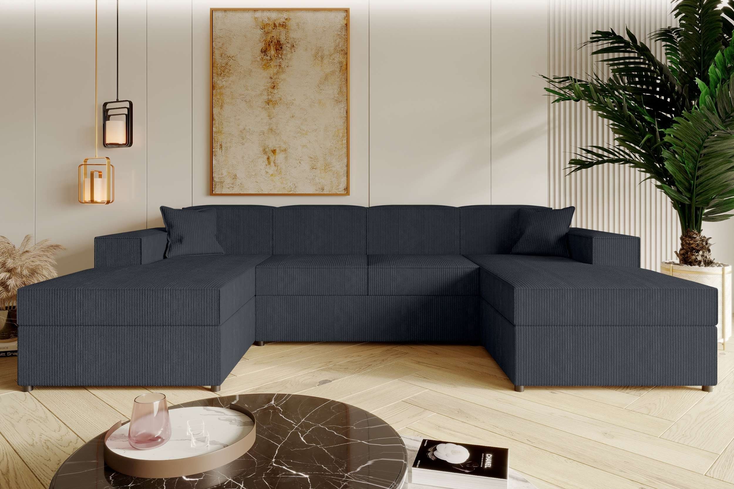 99rooms Wohnlandschaft Sergio, U-Form, Couch, mit Bettfunktion und 2xBettkasten, Sitzkomfort, Modern Design