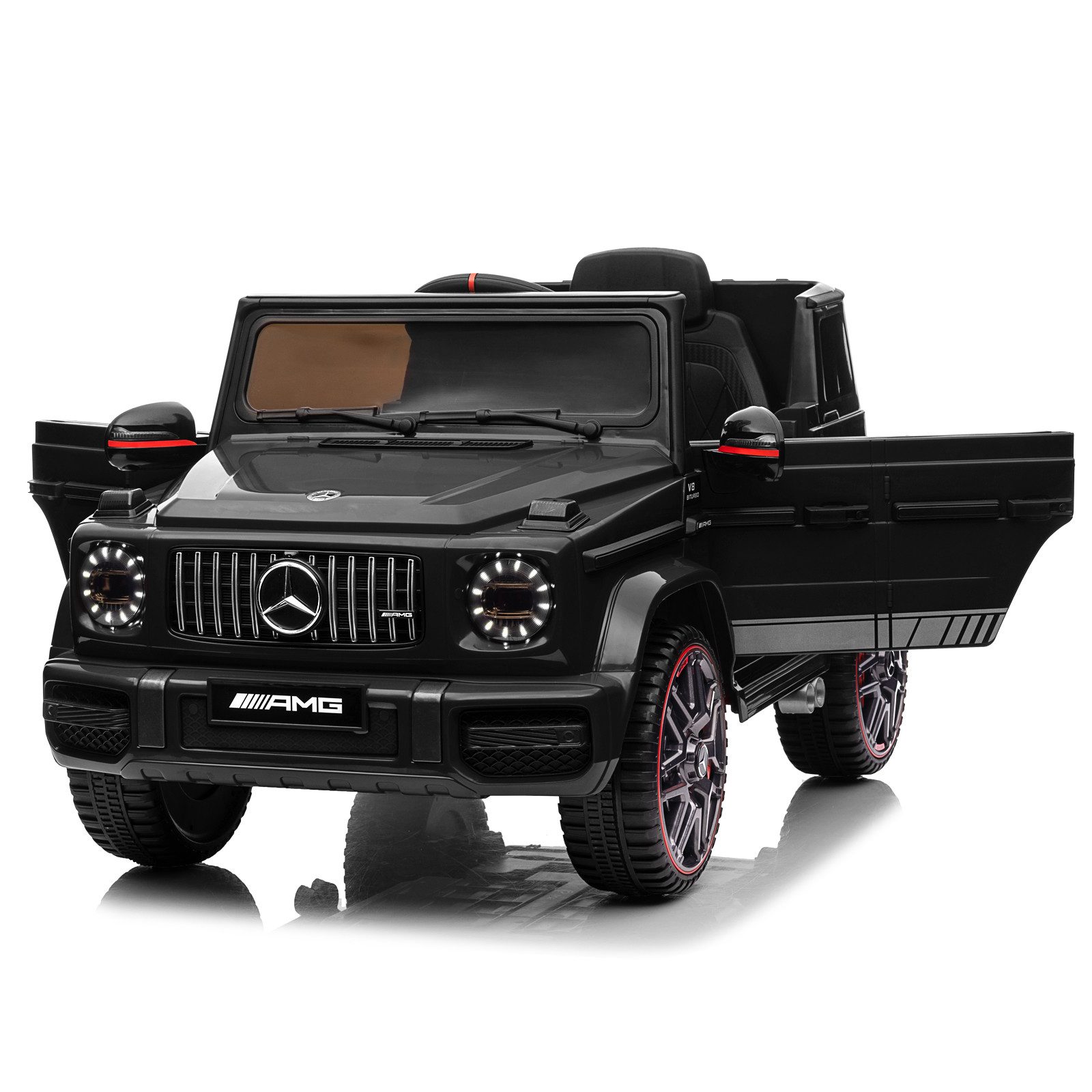 VINGLI Elektro-Kinderauto Mercedes-Benz G63 AMG 12V Ferngesteuertes Auto ab 3 Jahre, 1-Sitzer, 2,4G Fernbedienung, 3 Geschwindigkeitsmodi, Schwarz/Weiß/Rot
