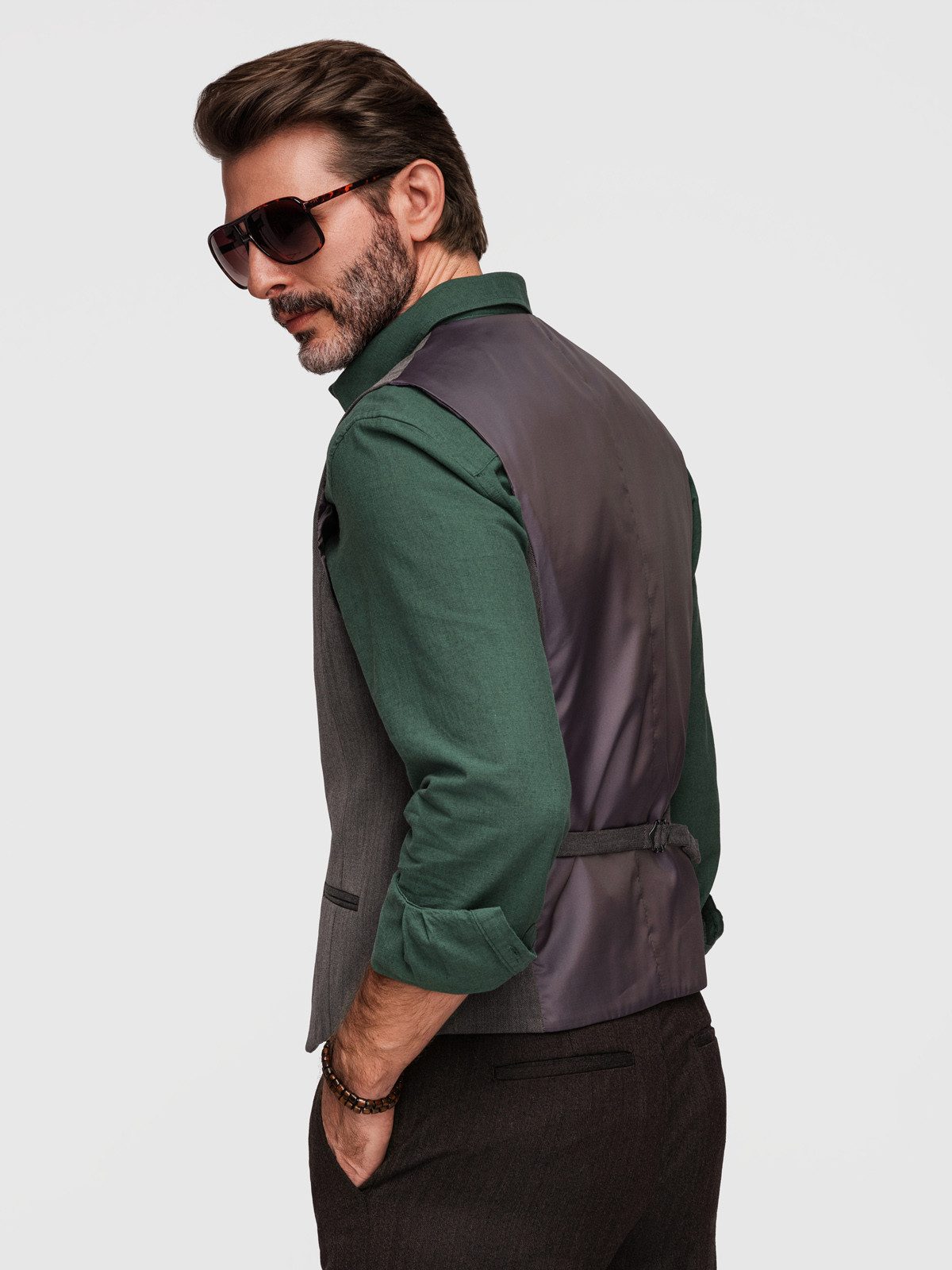 OMBRE Anzugweste Herren Anzugweste Slim Fit Elegant Dunkelgrau XL (kein Set, 1-tlg) Regulierung auf der Rückseite für bessere Passform – Bild 4 von 5