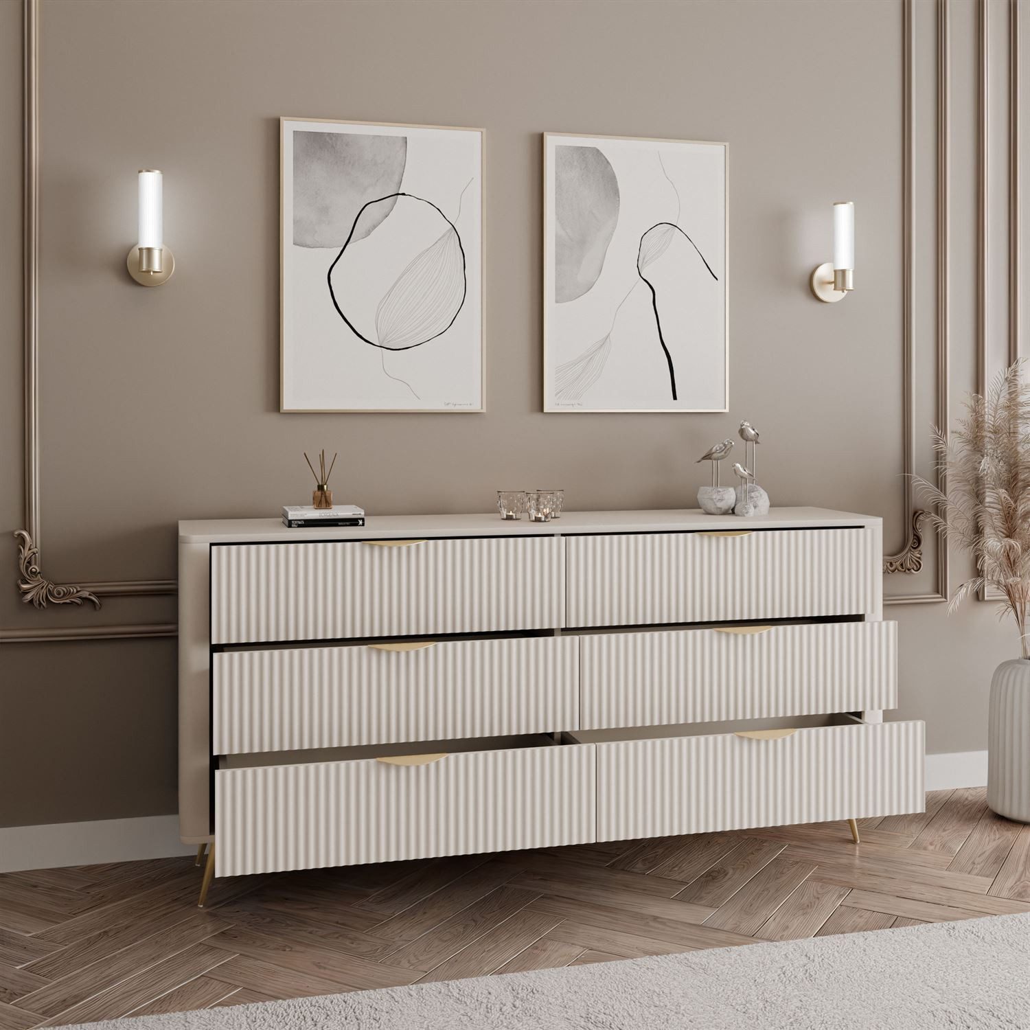 Lookway Kommode SCARLETT 6S mit Schubladen und Metallgriffe, Breite: 163 cm, Höhe: 81 cm, Tiefe: 38 cm – Bild 4 von 5