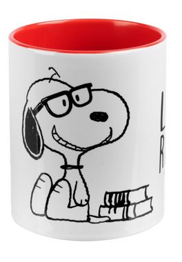 United Labels® Tasse The Peanuts Tasse Snoopy - Leseratte Kaffeetasse Rot Weiß 320 ml, Keramik