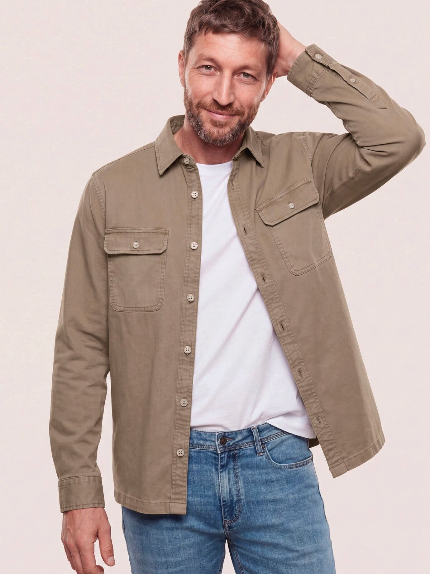 Walbusch Hemdjacke Herren überfärbte Hemd-Jacke Regular fit Kentkragen Langarm, Kentkragen, klassisch
