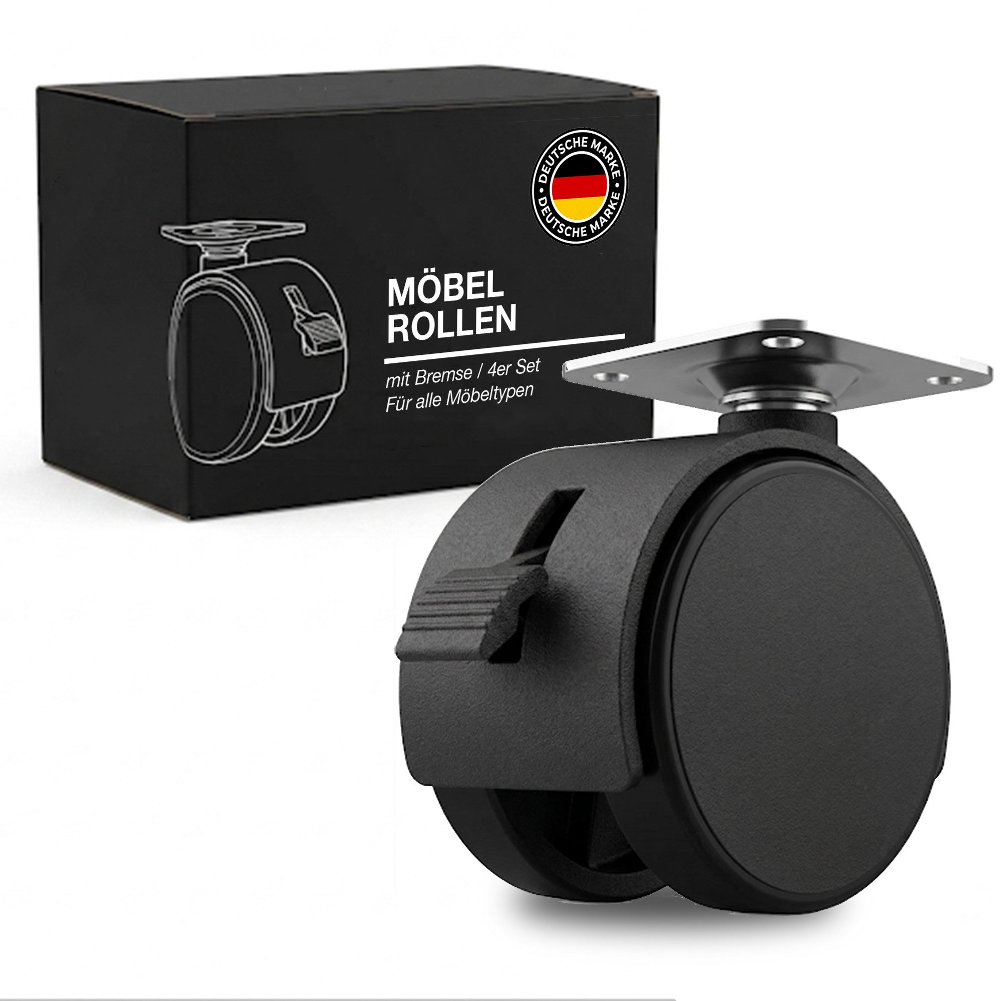 K-Möbel Möbelrolle Möbelrolle mit Bremse, (Set, 4-St), mit Bremsen