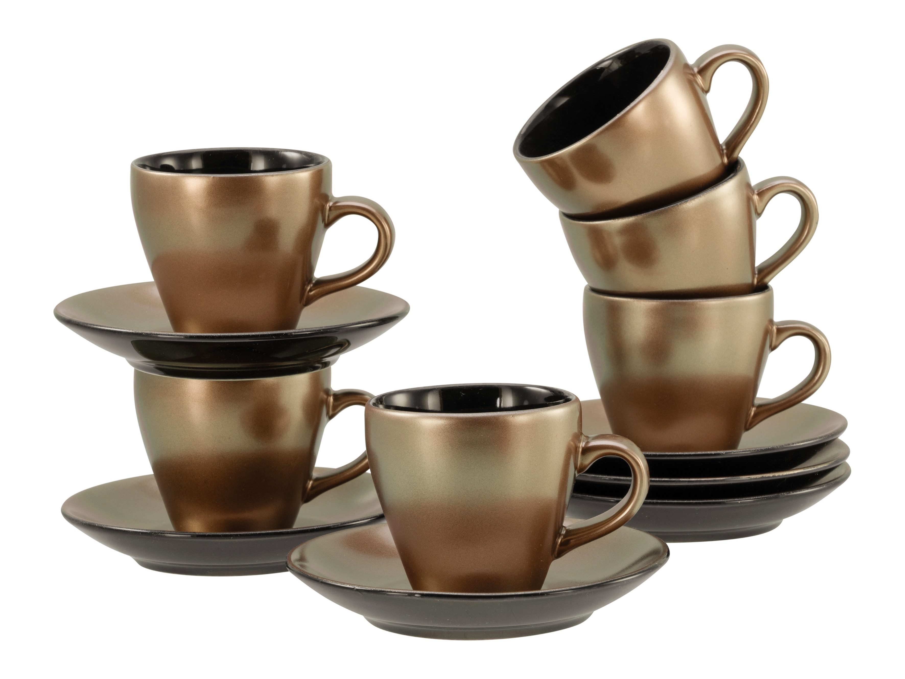 CreaTable Espressotasse Golden Days Schwarz, Espressoset, 12-tlg., 12-tlg., Steinzeug, Goldfarbene Spezialglasur