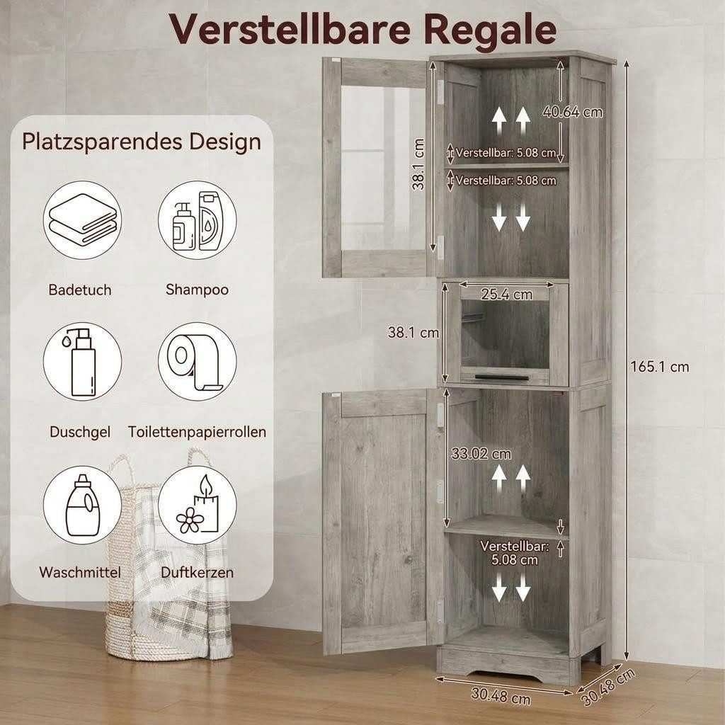 GarveeMore Hochschrank Badezimmerschrank Badschrank Badkommode Badezimmermöbel – Bild 4 von 5