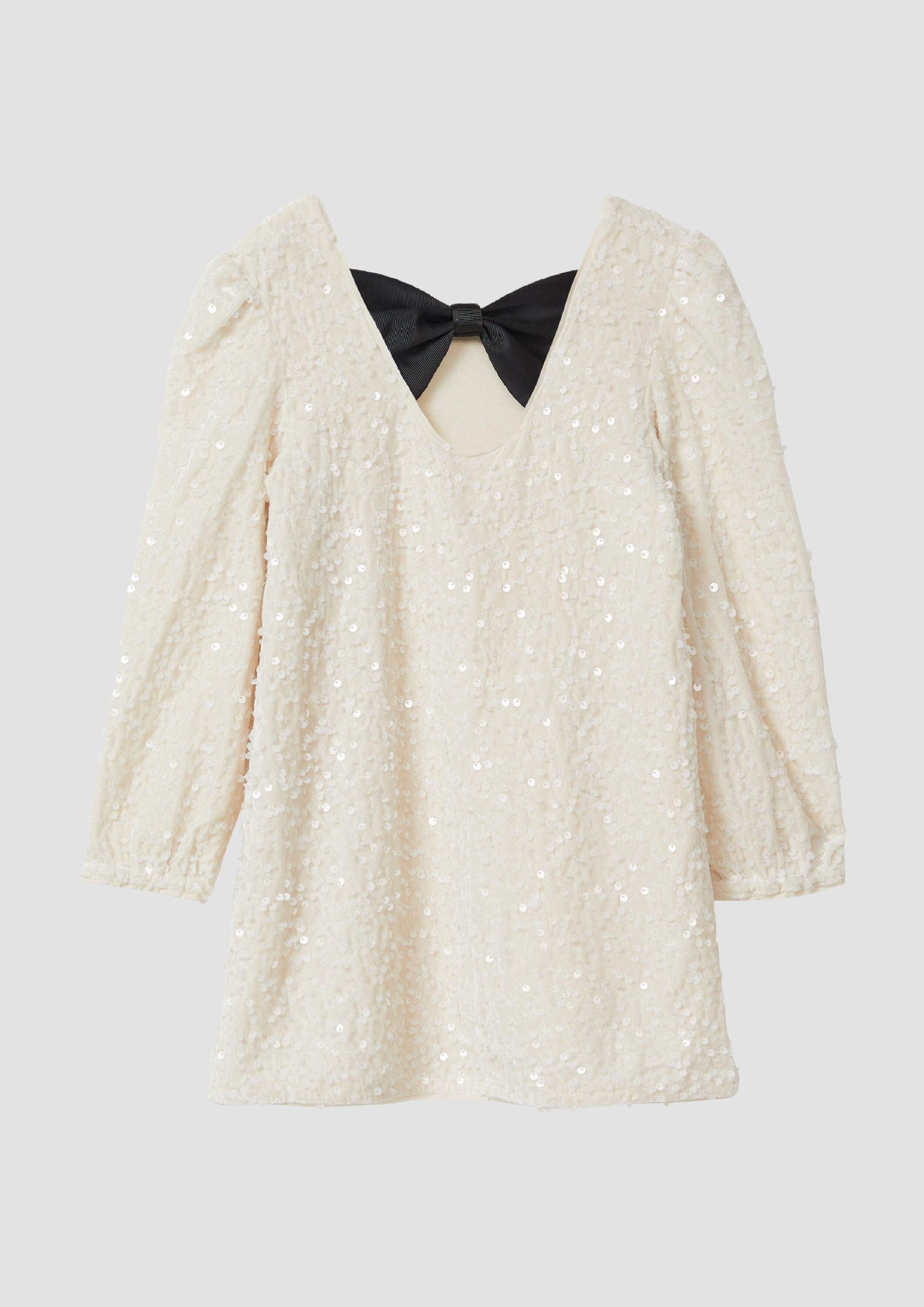 s.Oliver Minikleid Kleid Ausgestelltes Samtkleid mit Pailletten, Cut-Out und Schleife