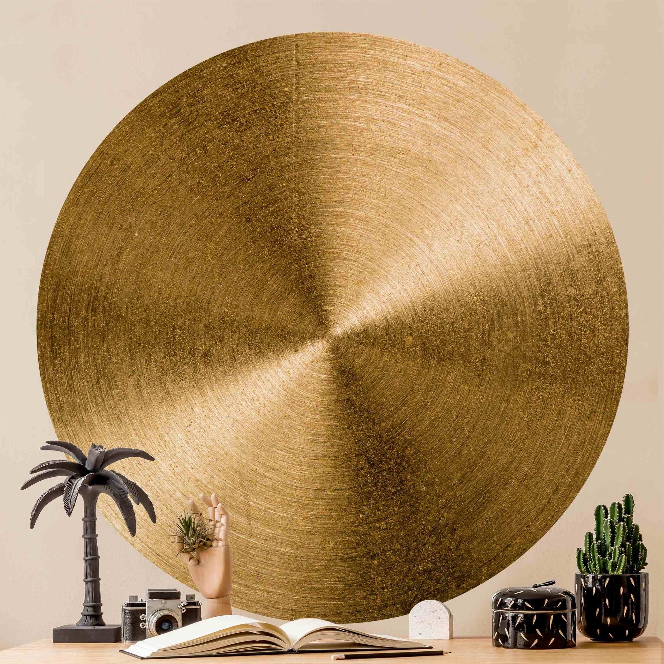 Bilderdepot24 Fototapete rund Goldener Kreis gebürstet, Glatt, Matt, (Vliestapete selbstklebend), Wohnzimmer Schlafzimmer Küche Wandtattoo Motivtapete Klebe Wandtapete