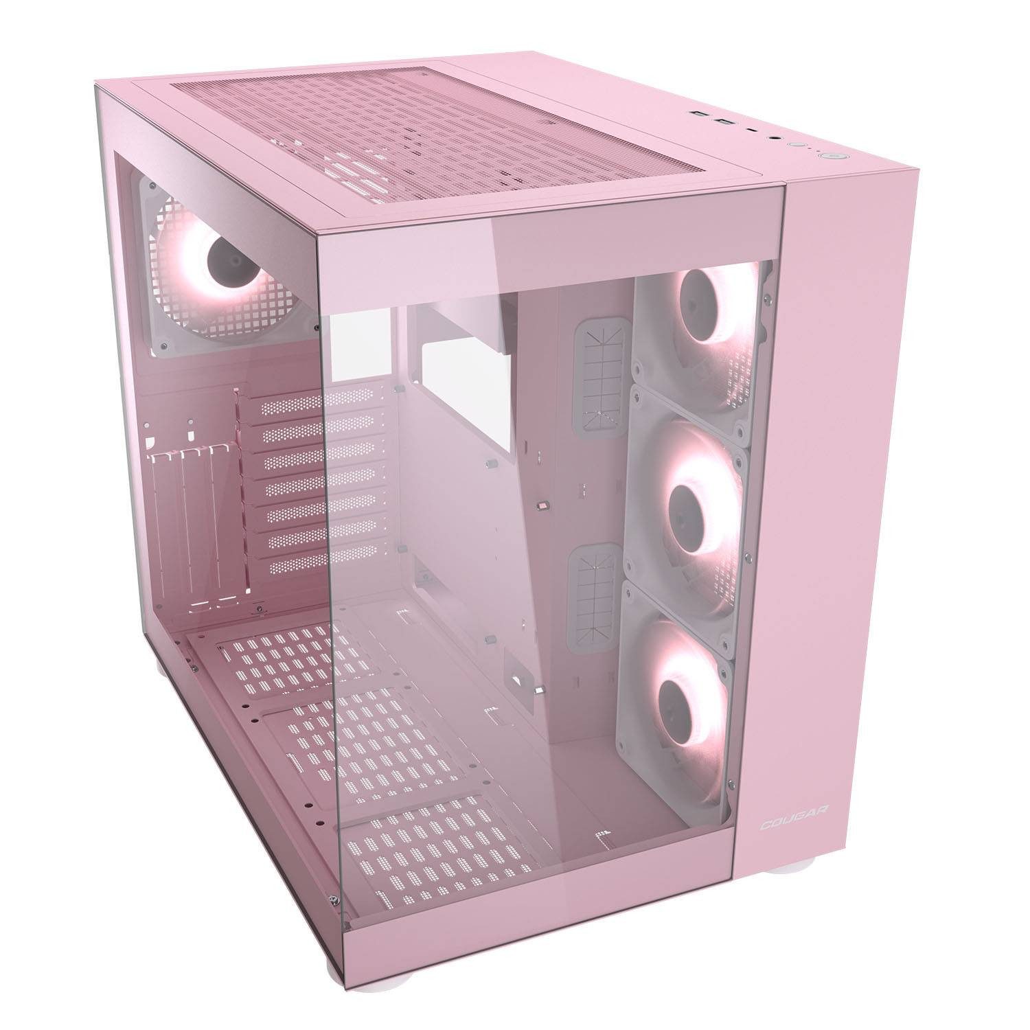 Cougar Gaming-Gehäuse FV150 PK, Midi-Tower, USB/Audio, 2x USB 3.0, 1x USB 3.2 Gen2 Type-C, ATX, Pink, 4 Lüfter vormontiert