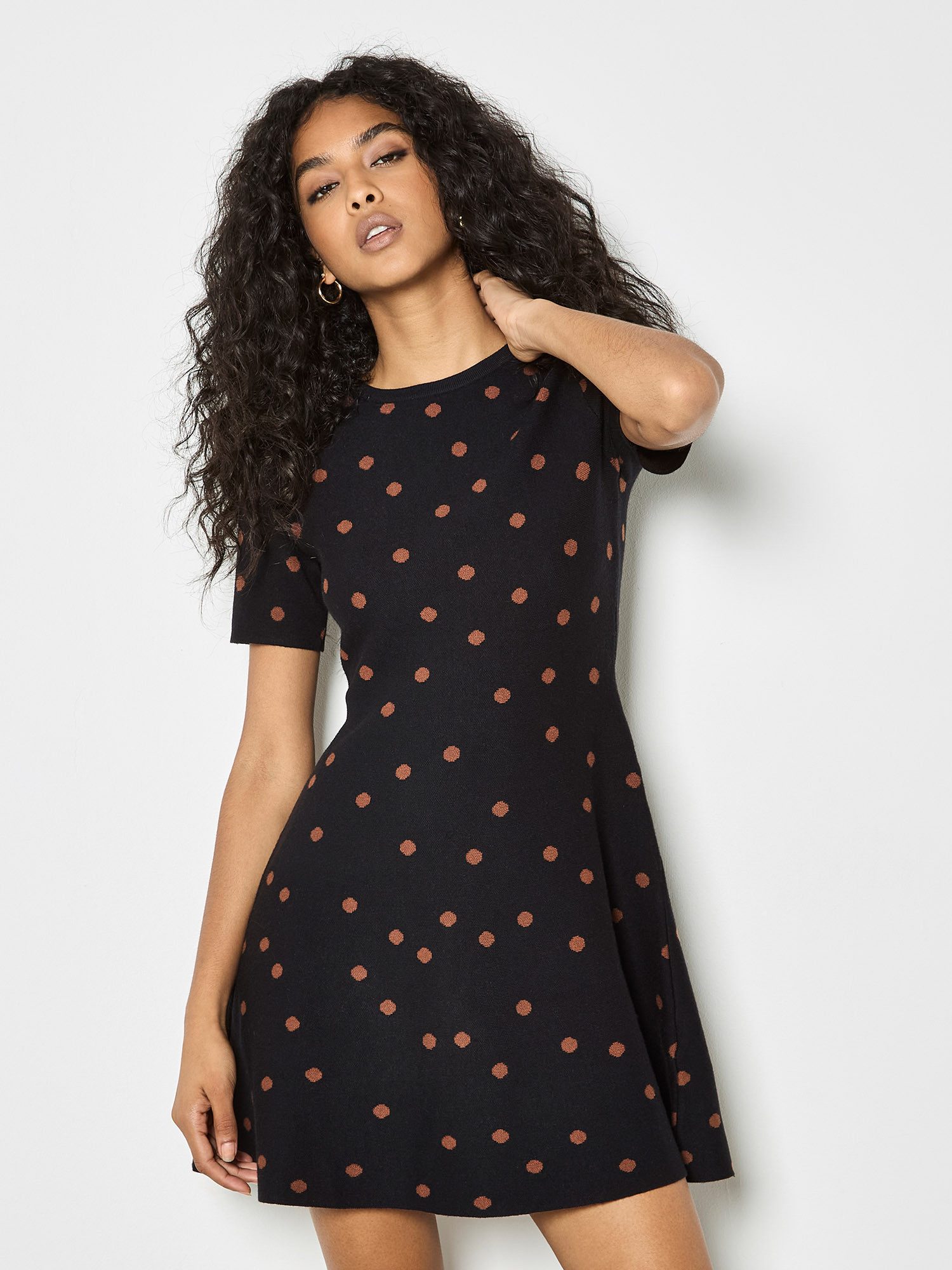 Apricot A-Linien-Kleid Minikleid mit Punkten günstig online kaufen
