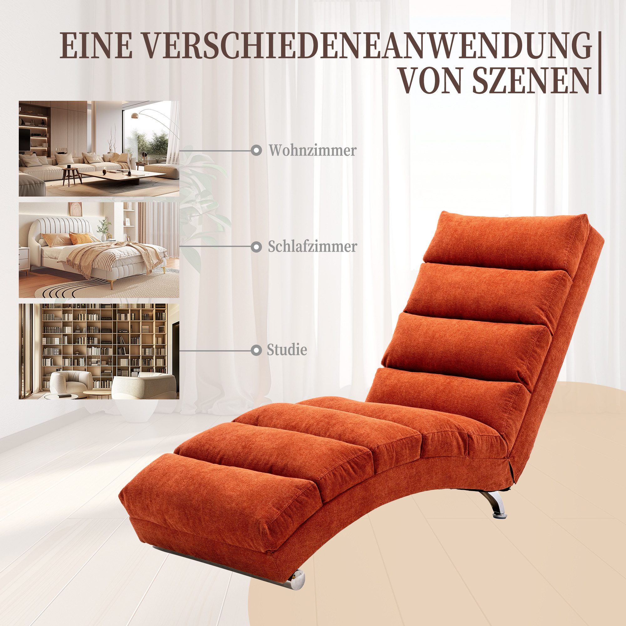 Totnz Relaxliege mit Massagefunktion, Leinenbezug, ergonomische Rückenlehne 140°, gepolstert mit Knopfheftung, Seitentasche, stabiler Holzrahmen & Stahlbeine