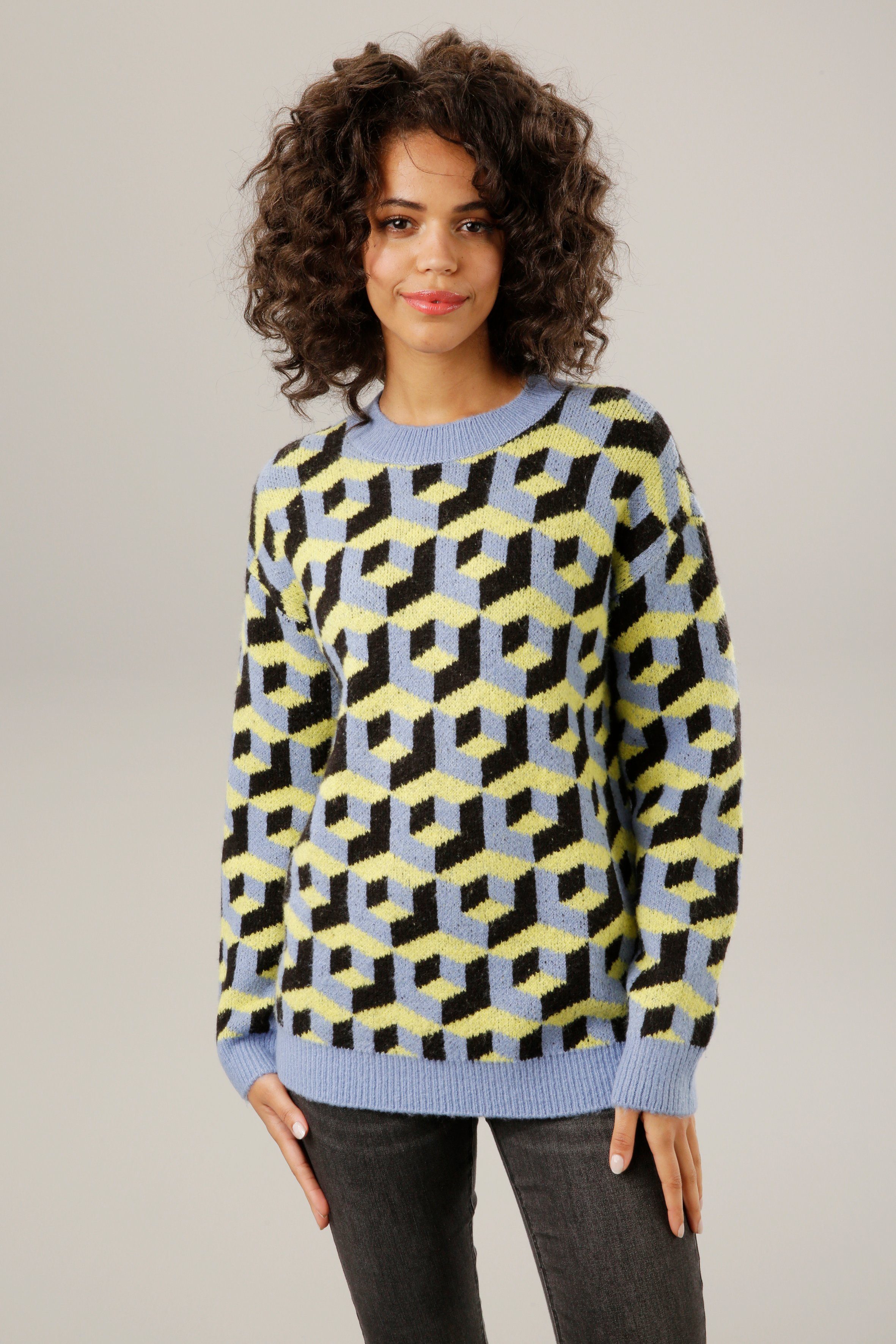 Aniston CASUAL Strickpullover mit graphischem Muster in 3D-Optik