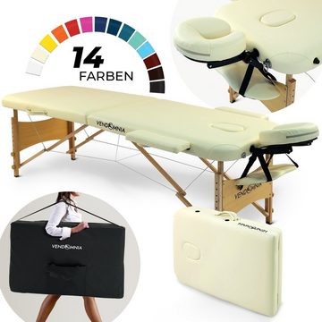 VENDOMNIA Massageliege Mobile Massageliege - Holzfüße mit 2 Zonen (Klappbar Massagetisch Massagebett Massagebank Behandlungsliege, Farbwahl), inkl. hochwertiger Kopfstütze Tasche Armlehnen