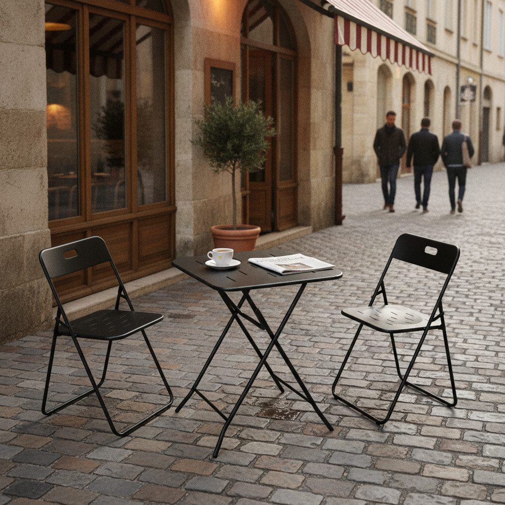 kowdom Bistrotisch 3-teiliges Bistro Set klappbar, 2 Stühle & Tisch, Outdoor, 120 kg (Bistro Set, 3-teilig: 2 Stühle + 1 Tisch), klappbar, wetterfest, rostgeschützt, E-Coating
