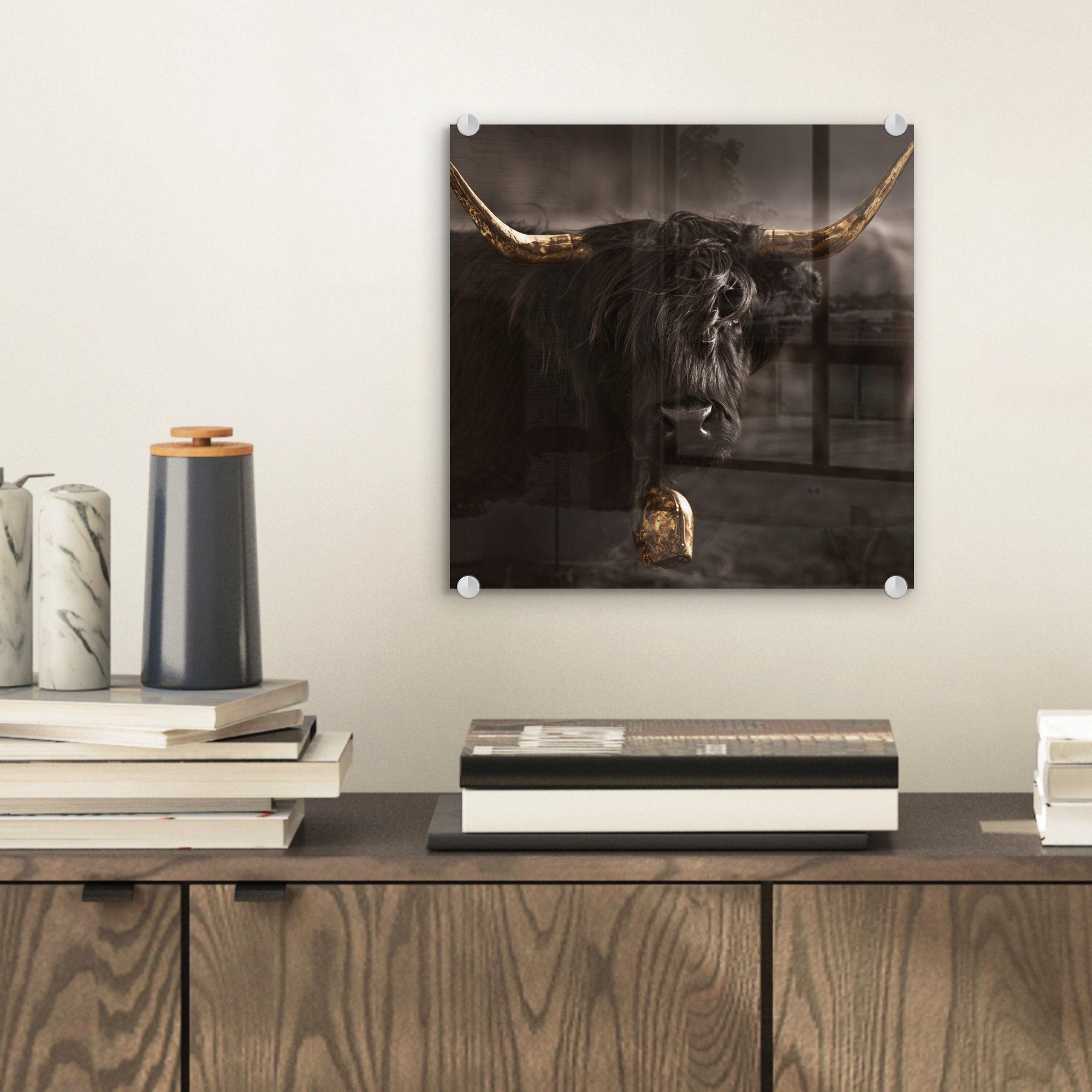 MuchoWow Acrylglasbild Schottischer Highlander - Gold günstig online kaufen
