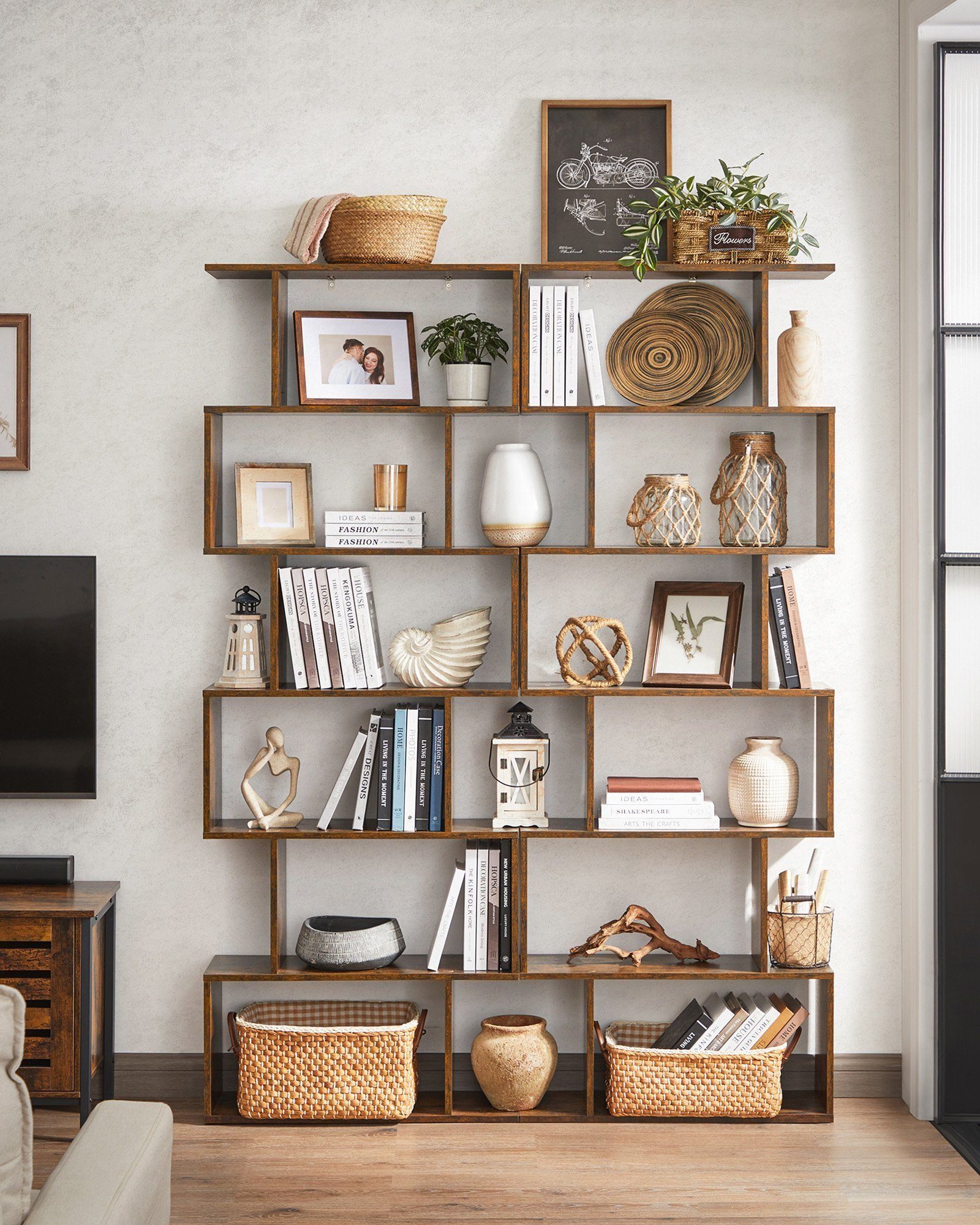 VASAGLE Bücherregal, 1-tlg., Standregal, Büroregal, 6 Fächer, Holzwerkstoff, 70x190,5x24cm (BxHxT)