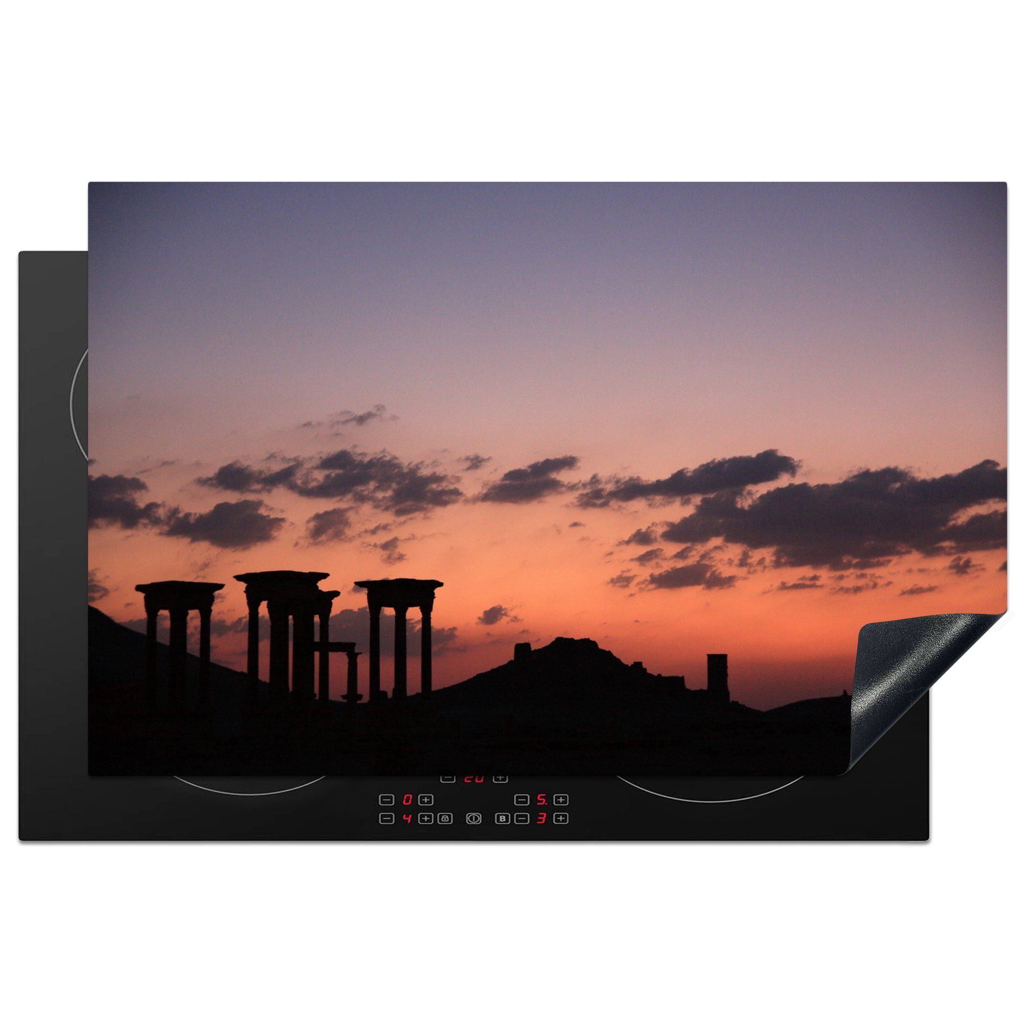 Ceranfeldabdeckung in der MuchoWow Palmyra die Vinyl, Silhouetten Schutz Syrien, Herdblende-/Abdeckplatte Säulen für Induktionskochfeld cm, von küche, tlg), (1 81x52