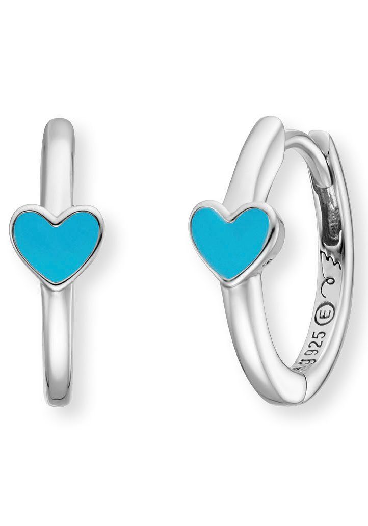 HEE-HEART-06-CR, silberfarben-blau Heart, Creolen HEE-HEART-13-CR Little Schmuck Herzengel Geschenk, Paar Herz,