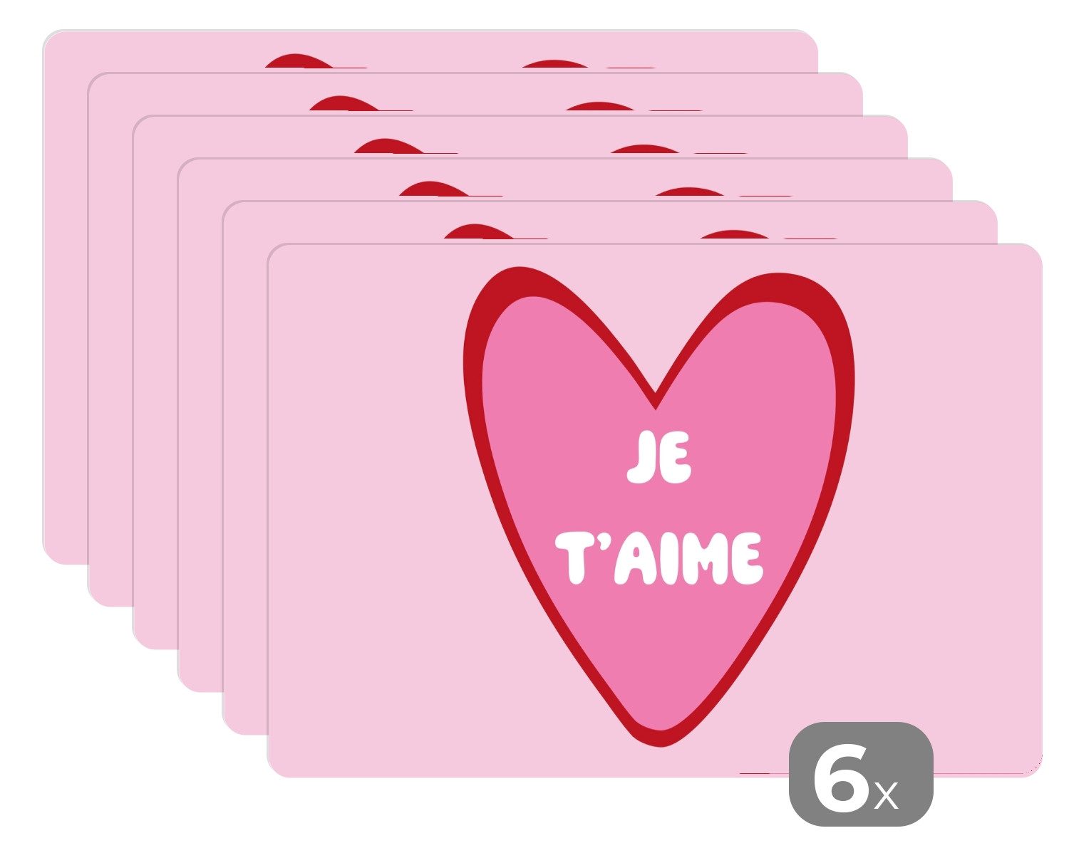 MuchoWow Platzset Herz - Französisch - Valentinstag - Rosa, (6-St), Platzsets, Tischset, Abwaschbar, Tischsets, Platzdeckchen