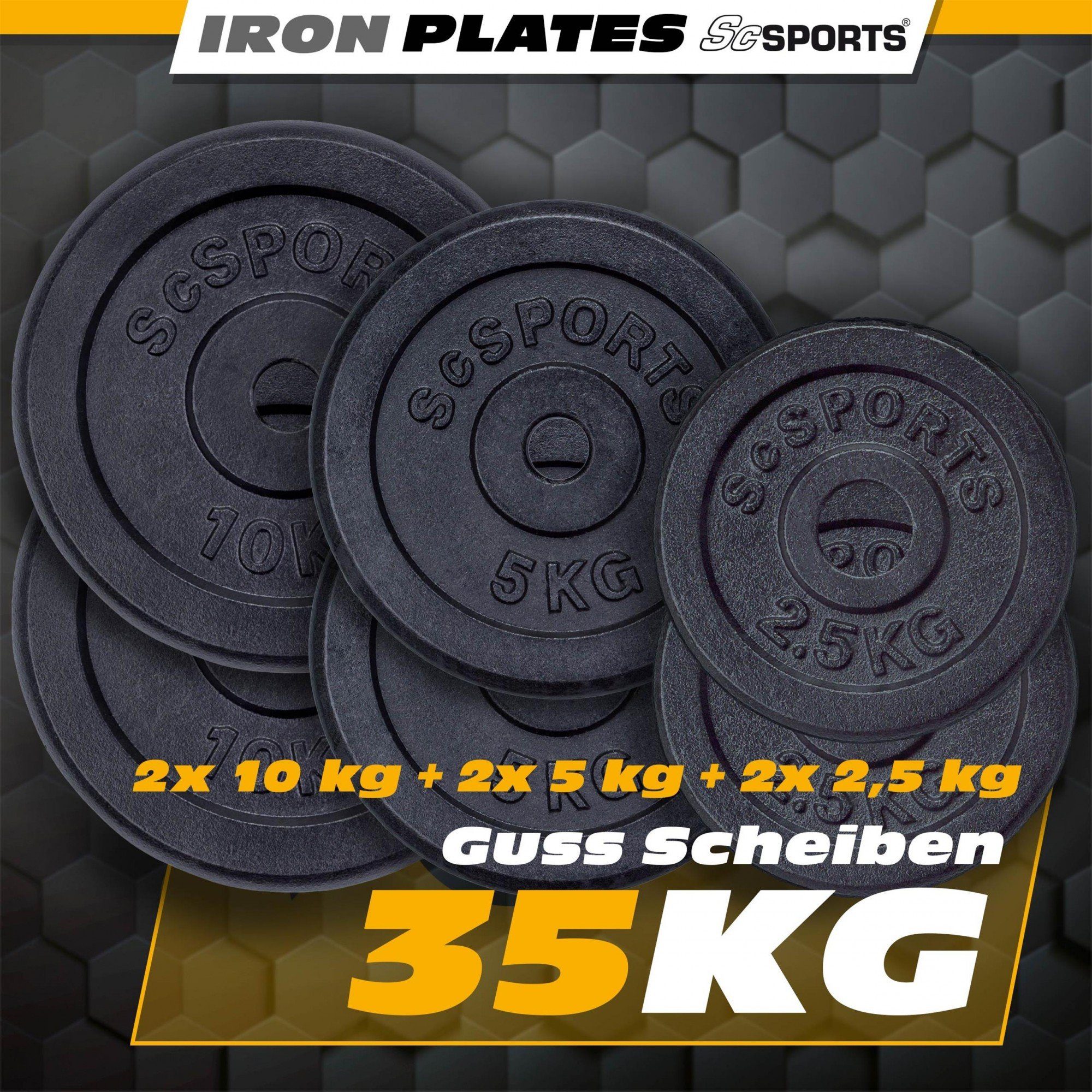 Gusseisen Gewichte 35 Gewichtsscheiben ScSPORTS® Set kg (10002530-tlg) 30mm Hantelscheiben Guss,