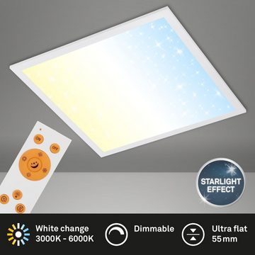 Briloner Leuchten LED Panel 7301-016, Sternenhimmel, CCT Farbtemperatursteuerung, Fernbedienung, dimmbar, ultraflach, LED fest verbaut, Kaltweiß, Neutralweiß, Tageslichtweiß, Warmweiß, Deckenlampe, 29,5x29,5x5,5cm, Weiß, 18W, Wohnzimmer, Schlafzimmer