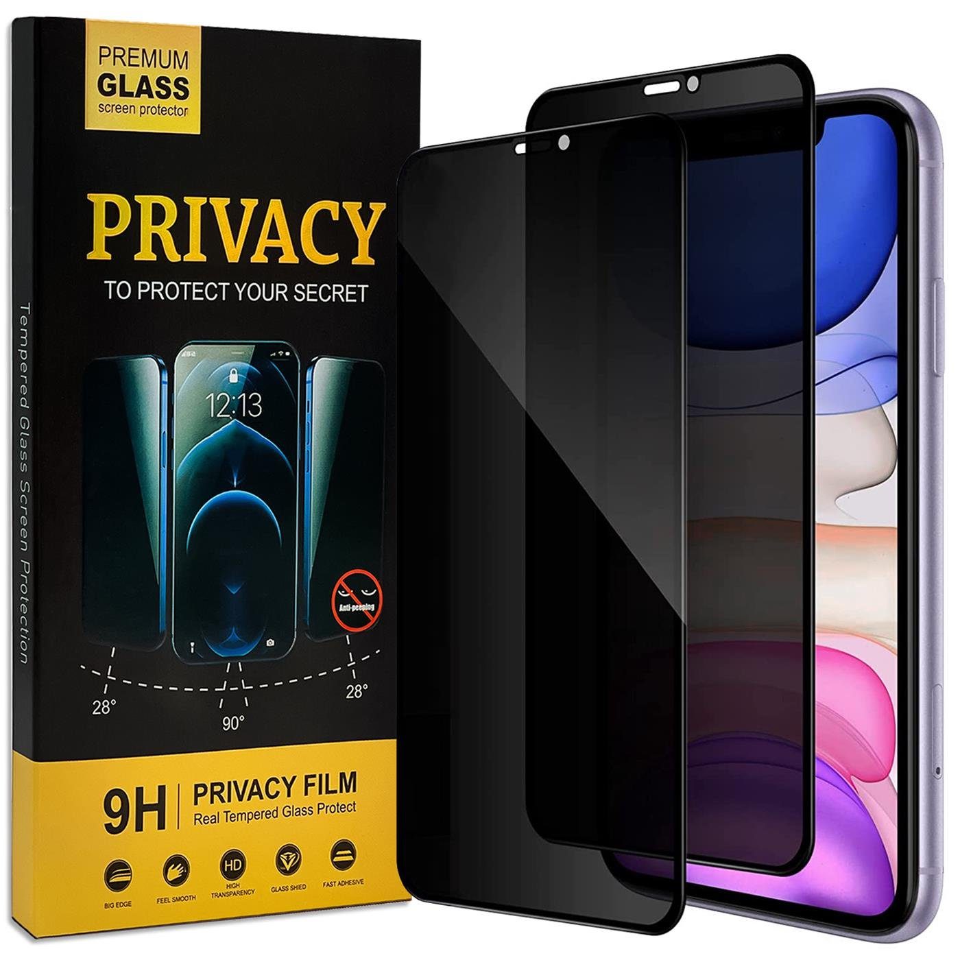 CoolGadget Schutzfolie Sichtschutz Panzerfolie für iPhone 11, (Spar-Set 2in1, Fullscreen), Privacy Fullscreen Glas 2x Anti-Spy Schutzfolie für iPhone 11 Folie