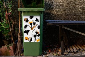 MuchoWow Wandsticker Blumen - Schwarz - Pflanzen - Pastell - Gelb (1 St), Mülleimer-aufkleber, Mülltonne, Sticker, Container, Abfalbehälter