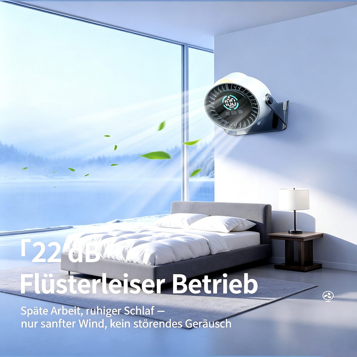 MOPUEA Tischventilator 2-in-1-Wand-und Tischventilator, 100 Stufen, Leiser Betrieb, 360°-Luftstrom, mit Nachtlicht, USB, für Reisen, Büro und Outdoor