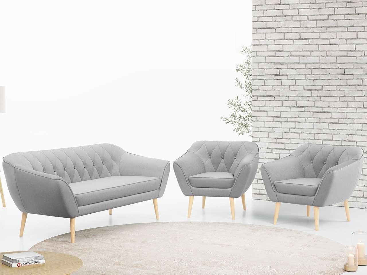 MKS MÖBEL Sofa PIRS 3 1 1, mit Relaxfunktion, Moderne Sofa Set, Skandinavische Deko Hellgrau Casablanca