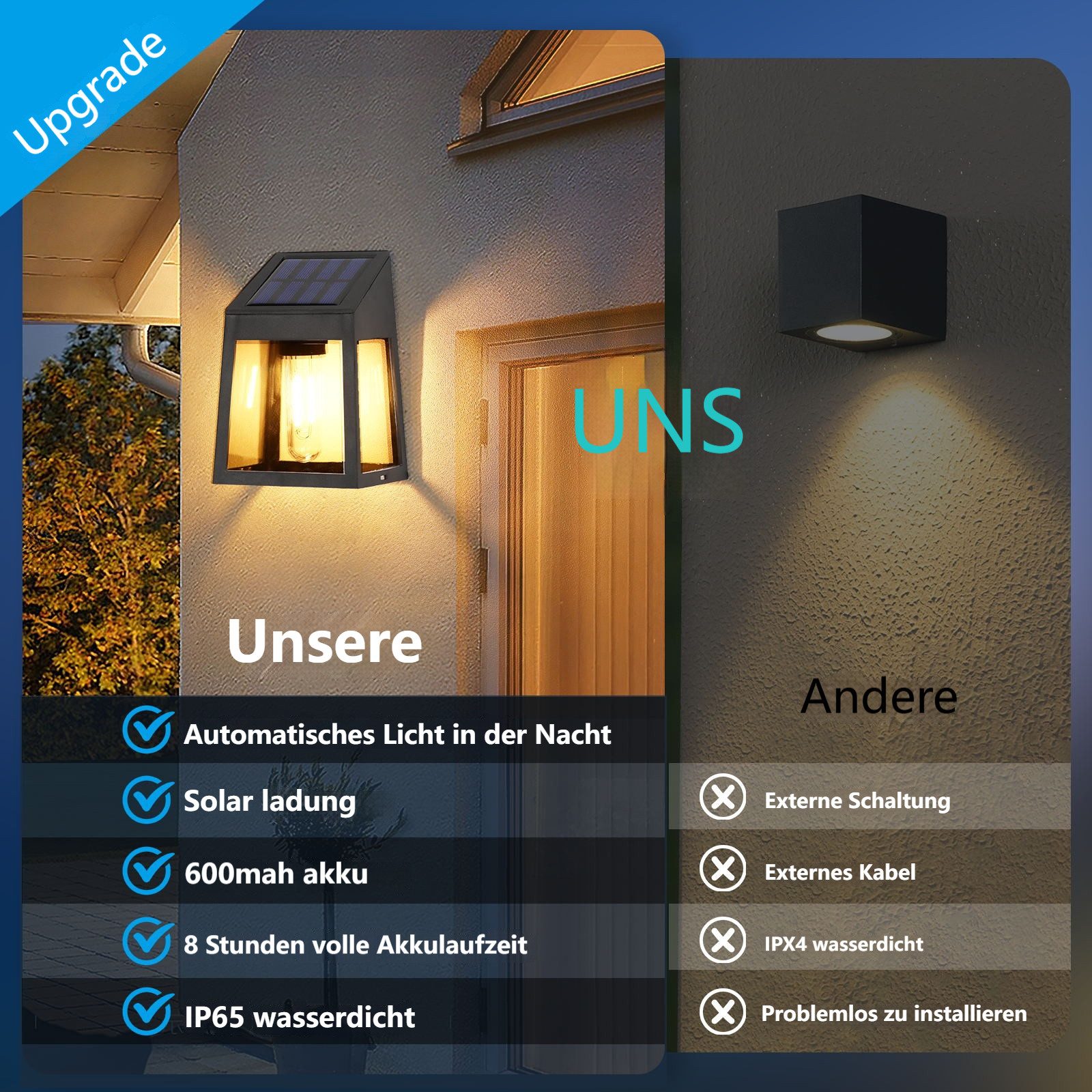 BlingBin LED Solarleuchte Solar-Außenwandleuchte, Gartenwandleuchte,2 Solar günstig online kaufen